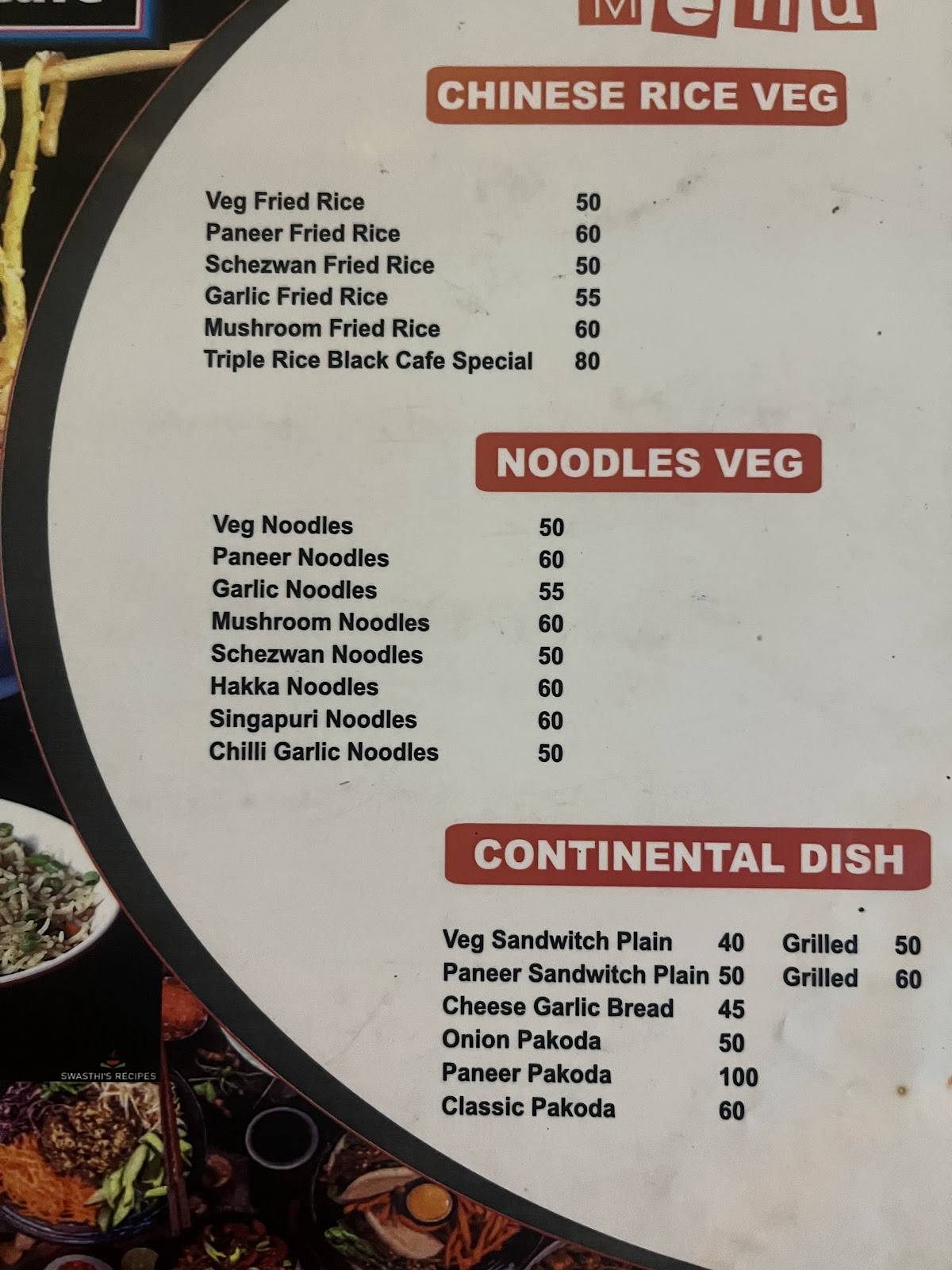 Black Lounge and Cafe menu