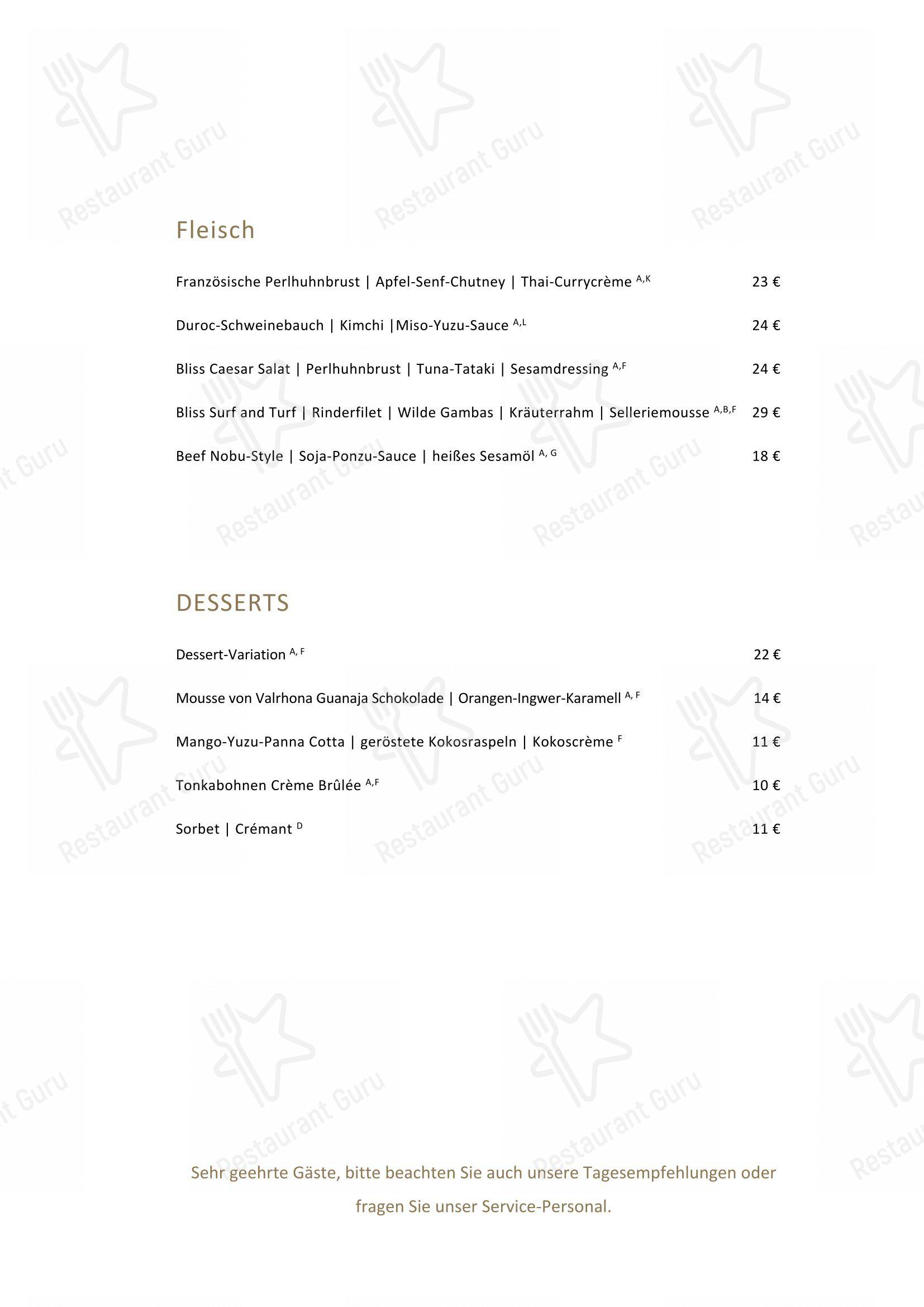 Bliss - Restaurant und Bar in Essen dans Essen - Коктейльная карта