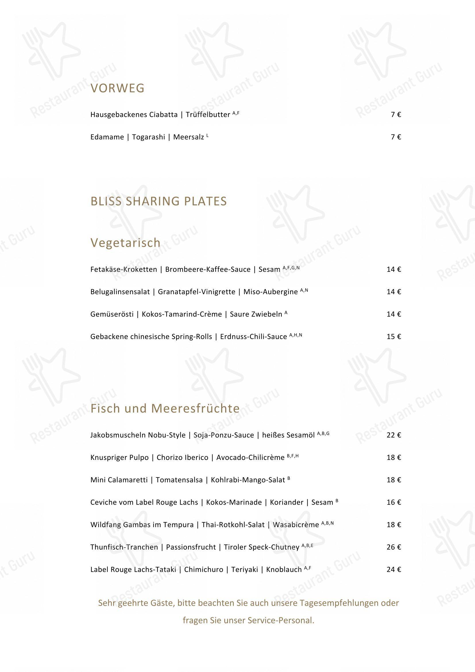 Menu pour Bliss - Restaurant und Bar in Essen - Коктейльная карта