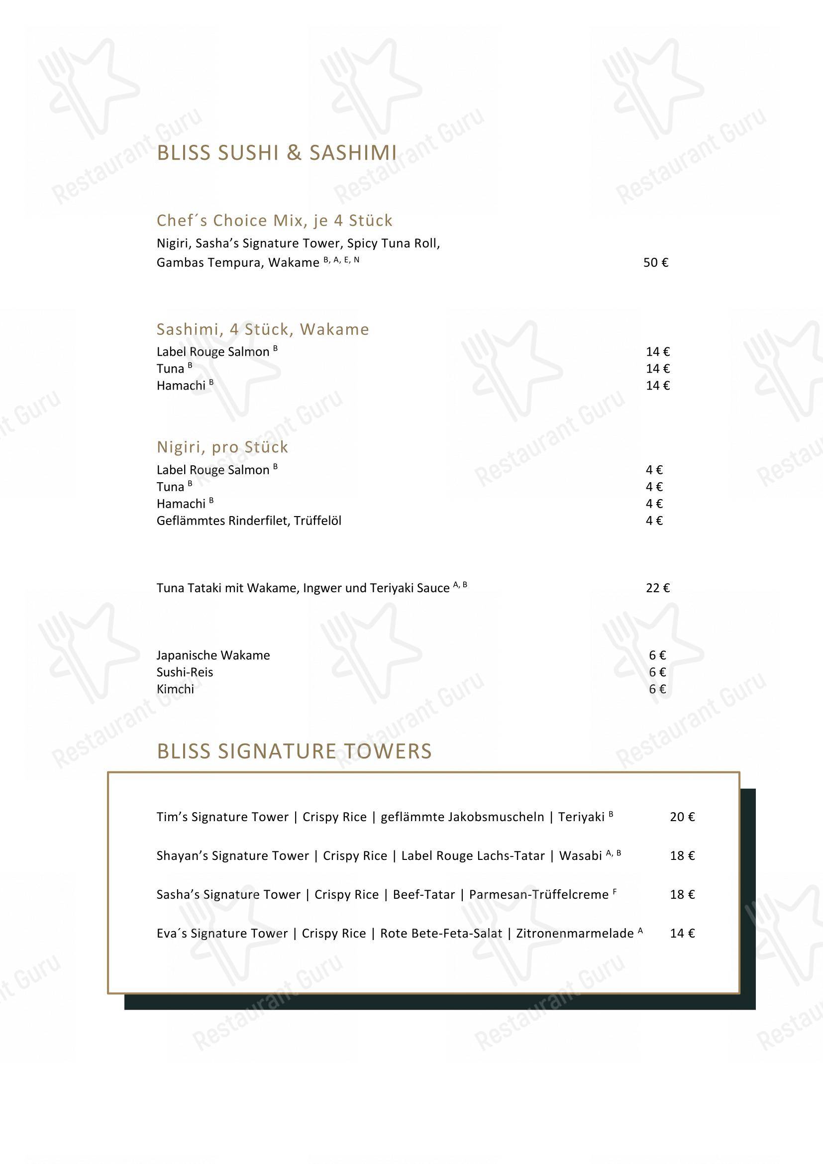 Menu pour Bliss - Restaurant und Bar in Essen - Коктейльная карта
