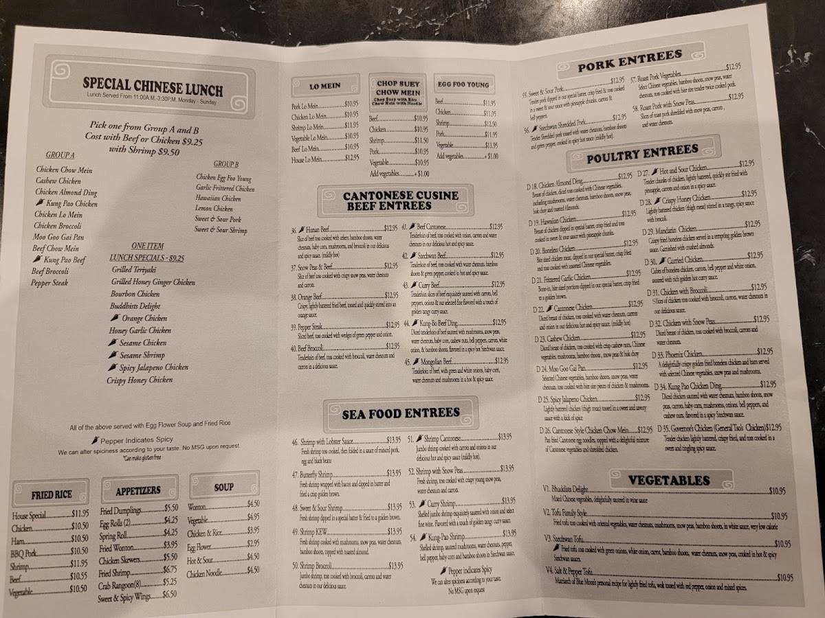 Menu at Blue Moon Restaurant, Edmond