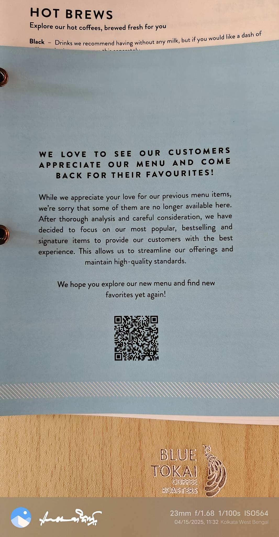 Blue Tokai Coffee Roasters Bidhannagar menu