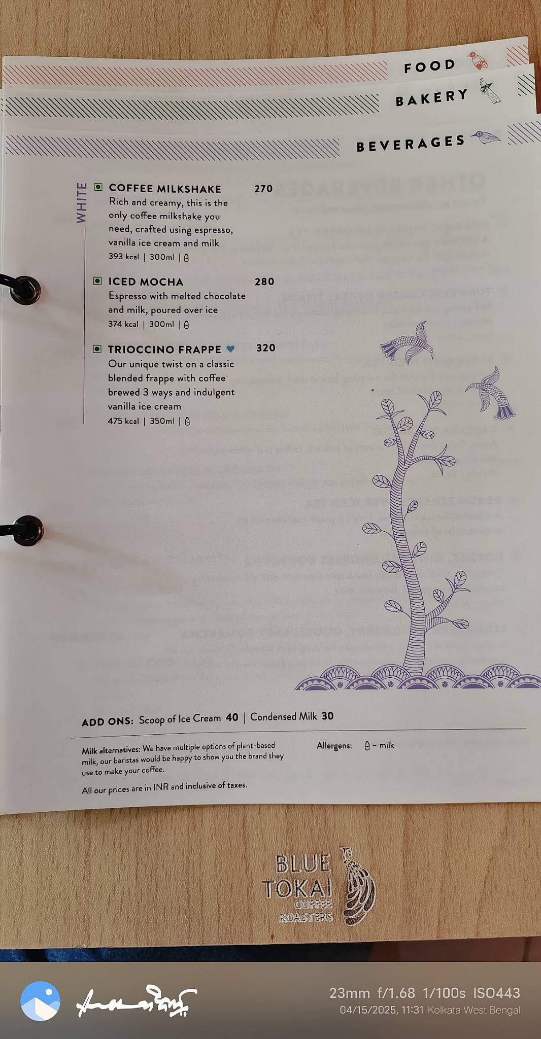 Blue Tokai Coffee Roasters Bidhannagar menu