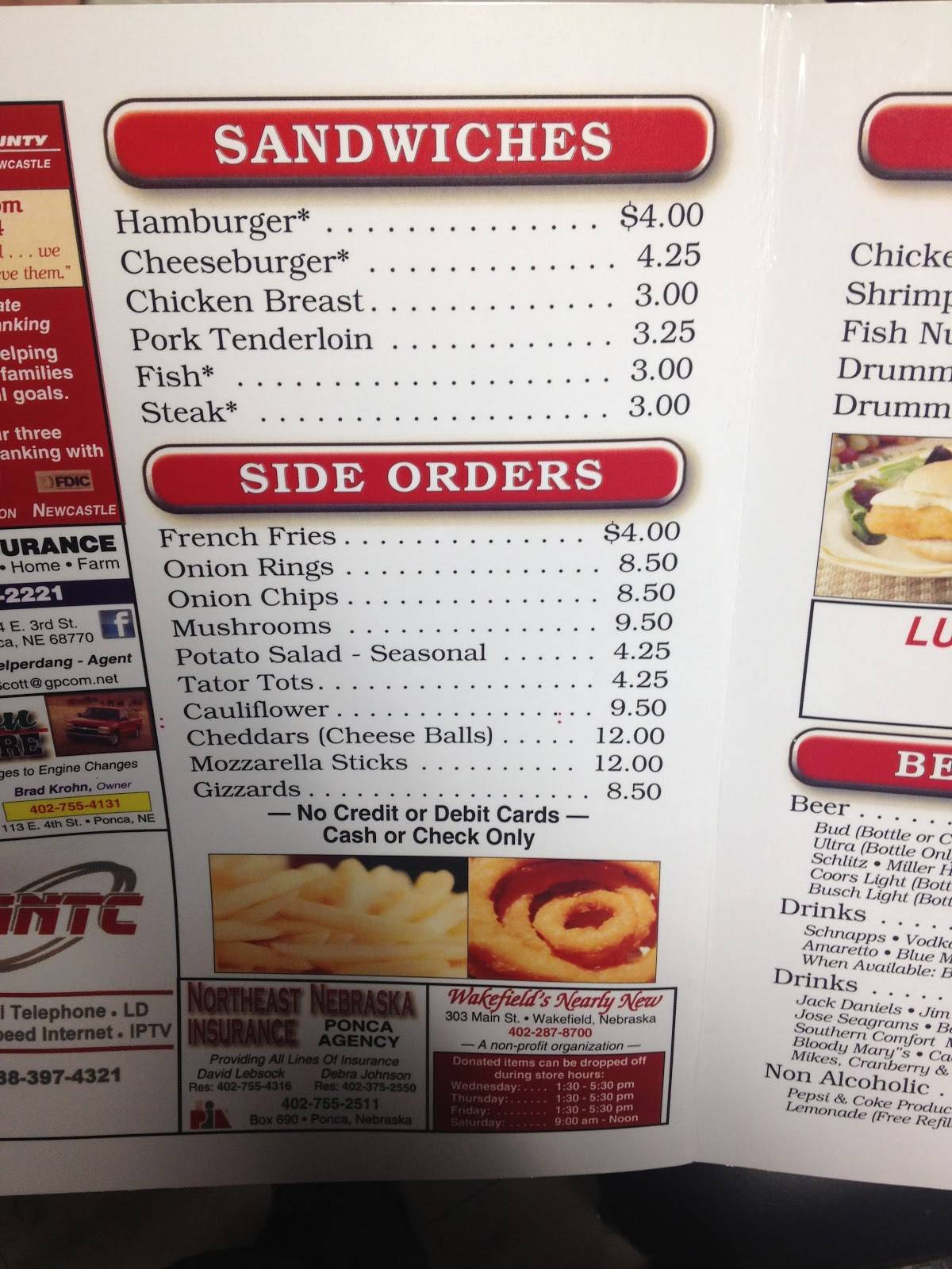 Menu at Bob's Bar and Grill, Martinsburg