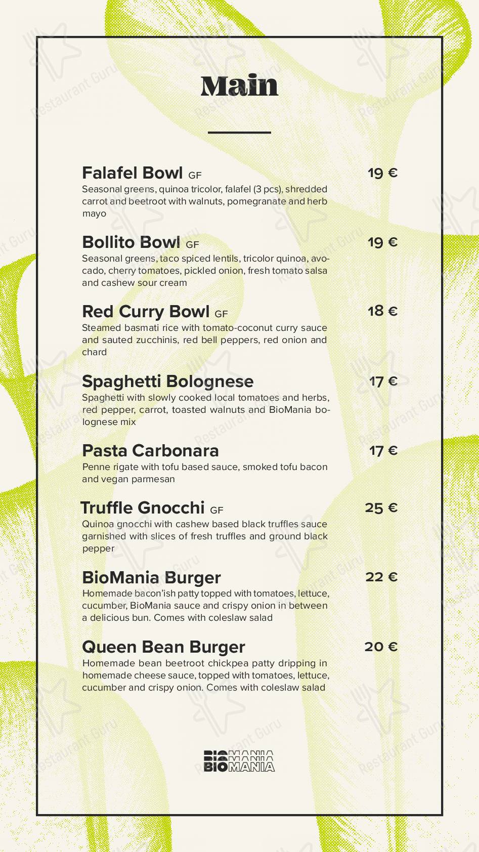 Menu di BioMania Bistro Bol - pasti e bevande