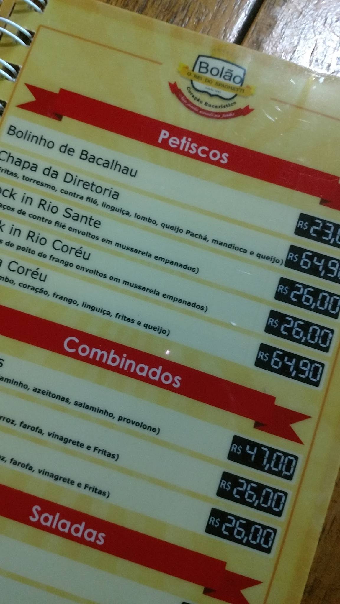 Bolão - O Rei do Espaguete cardápio