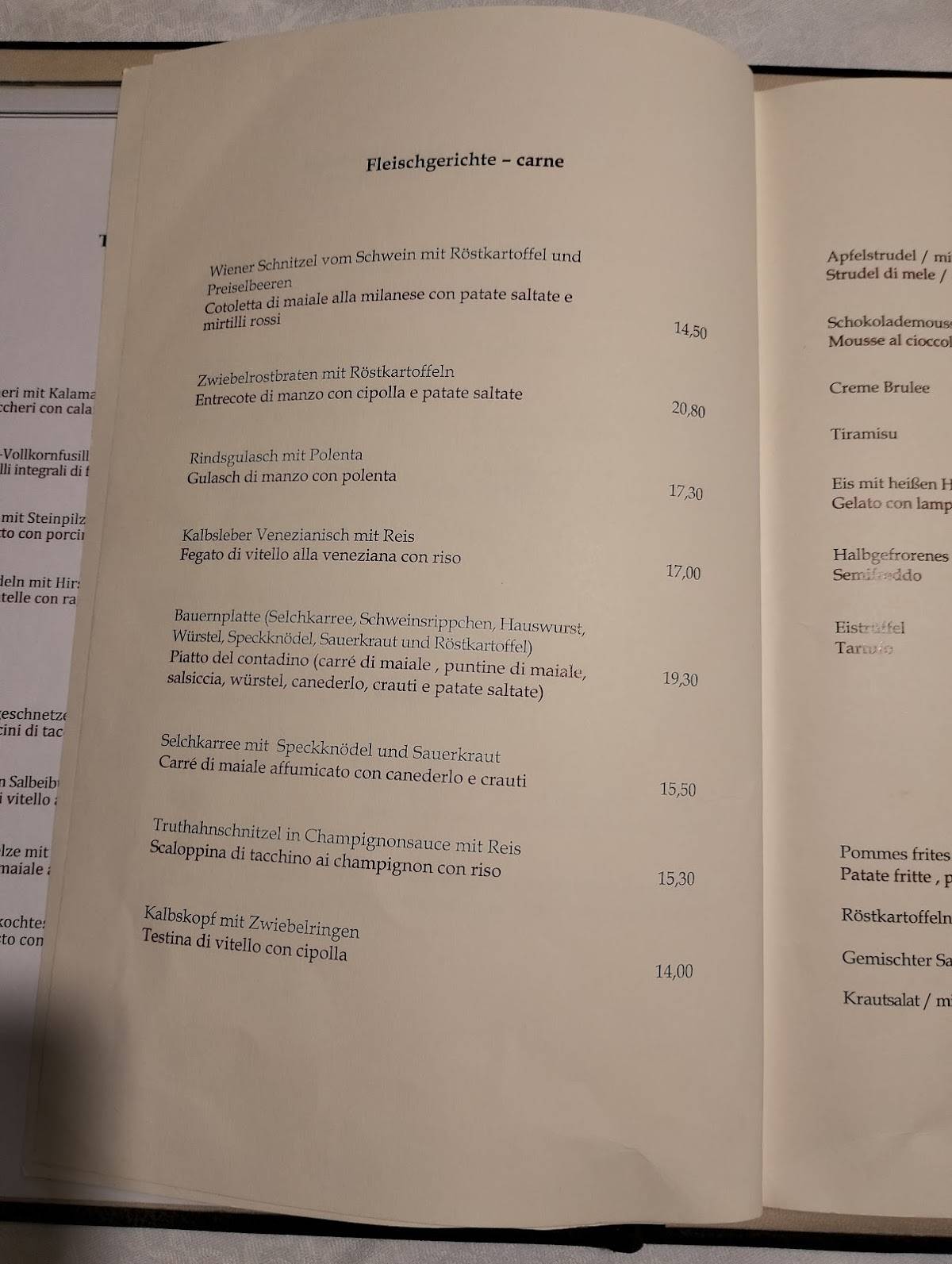 Menu di Cavallino Bianco 