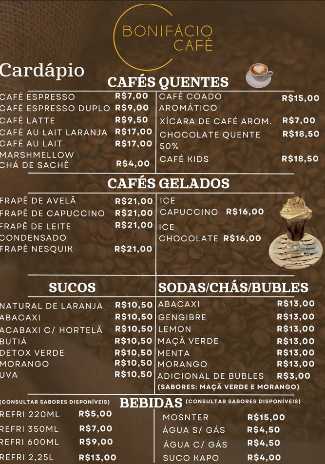Bonifácio Café cardápio