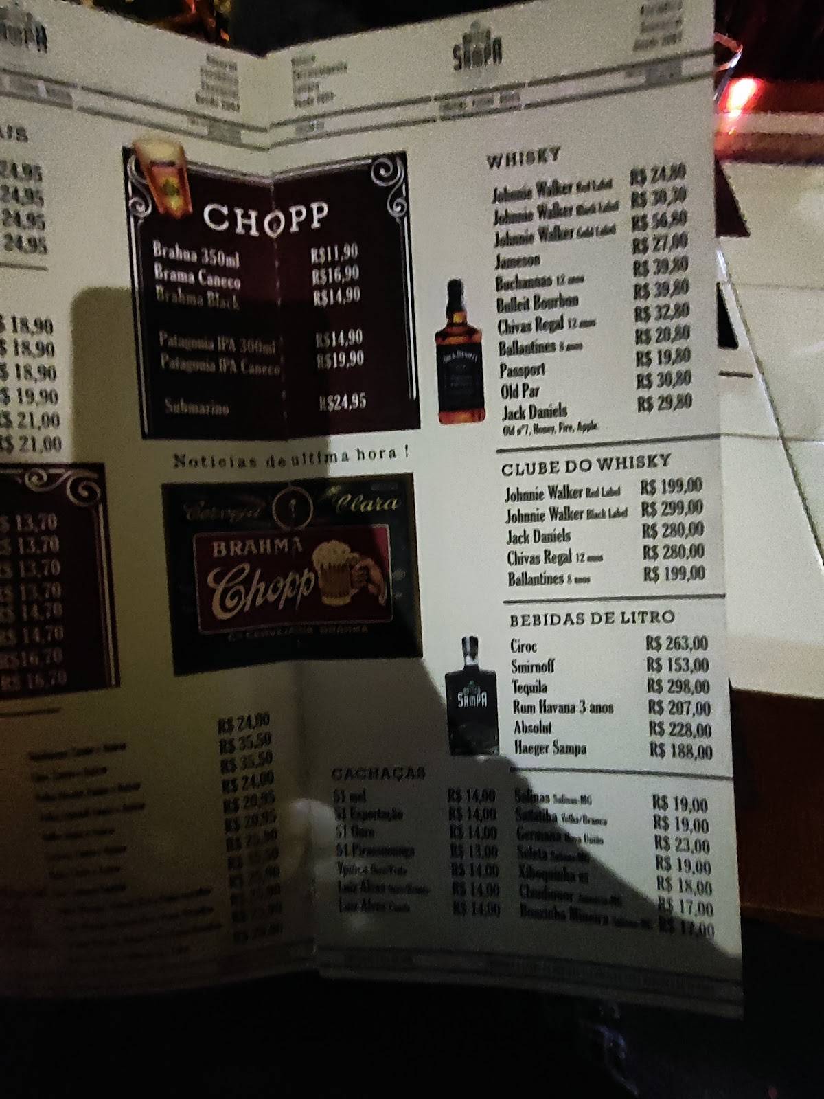 Boteco de Sampa cardápio