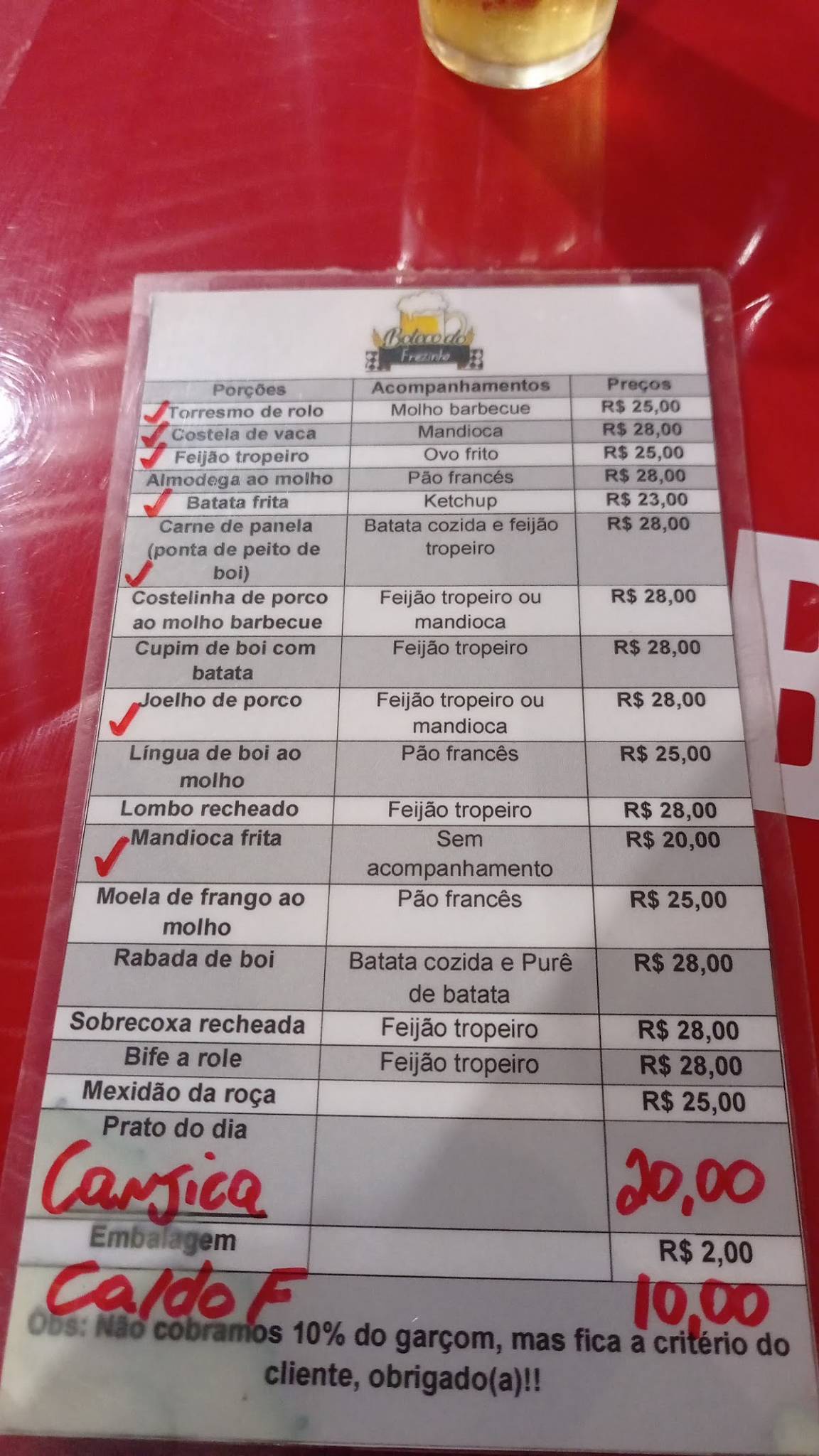 Boteco do Frezinho cardápio