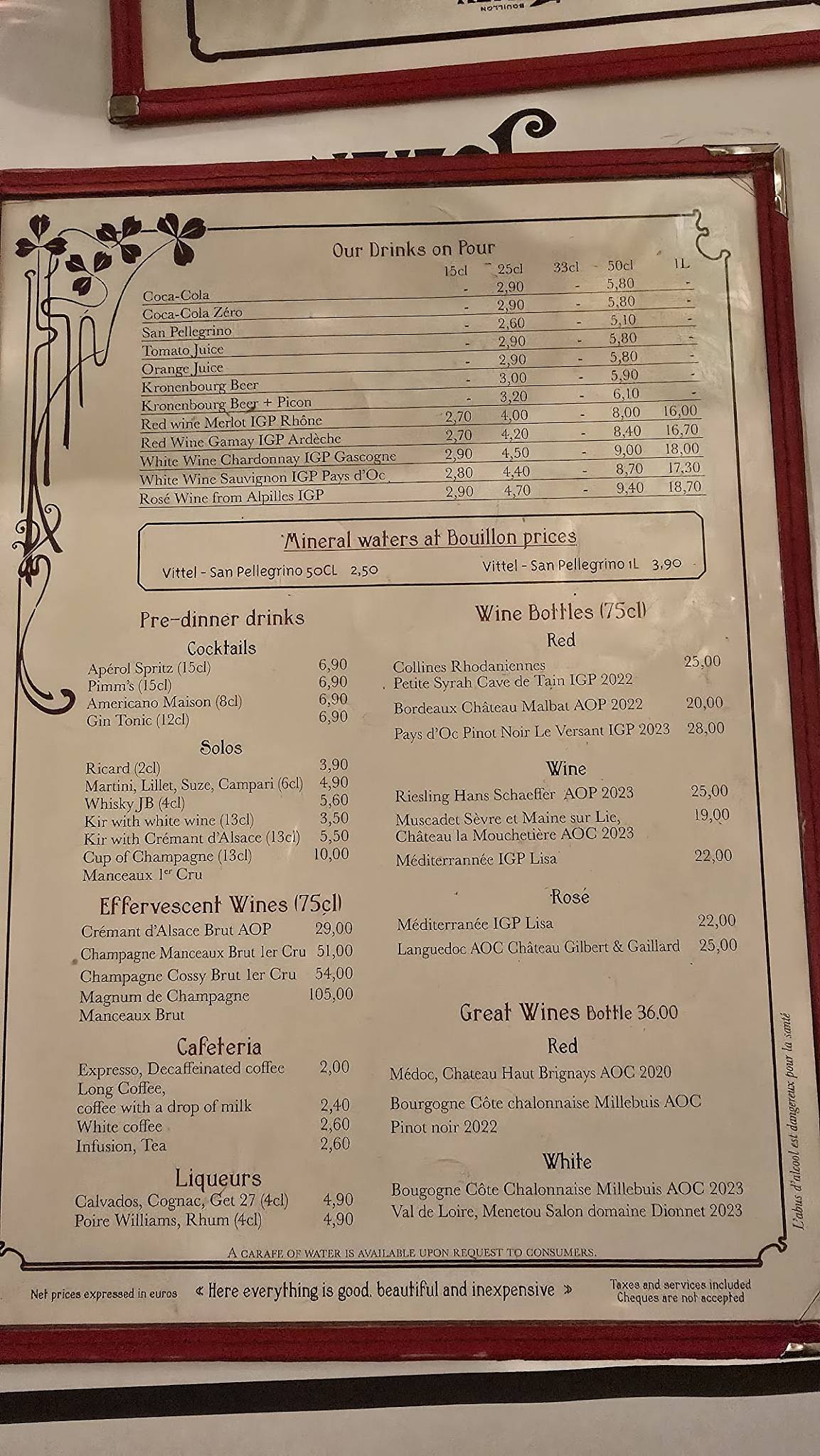 Menu de Bouillon Julien