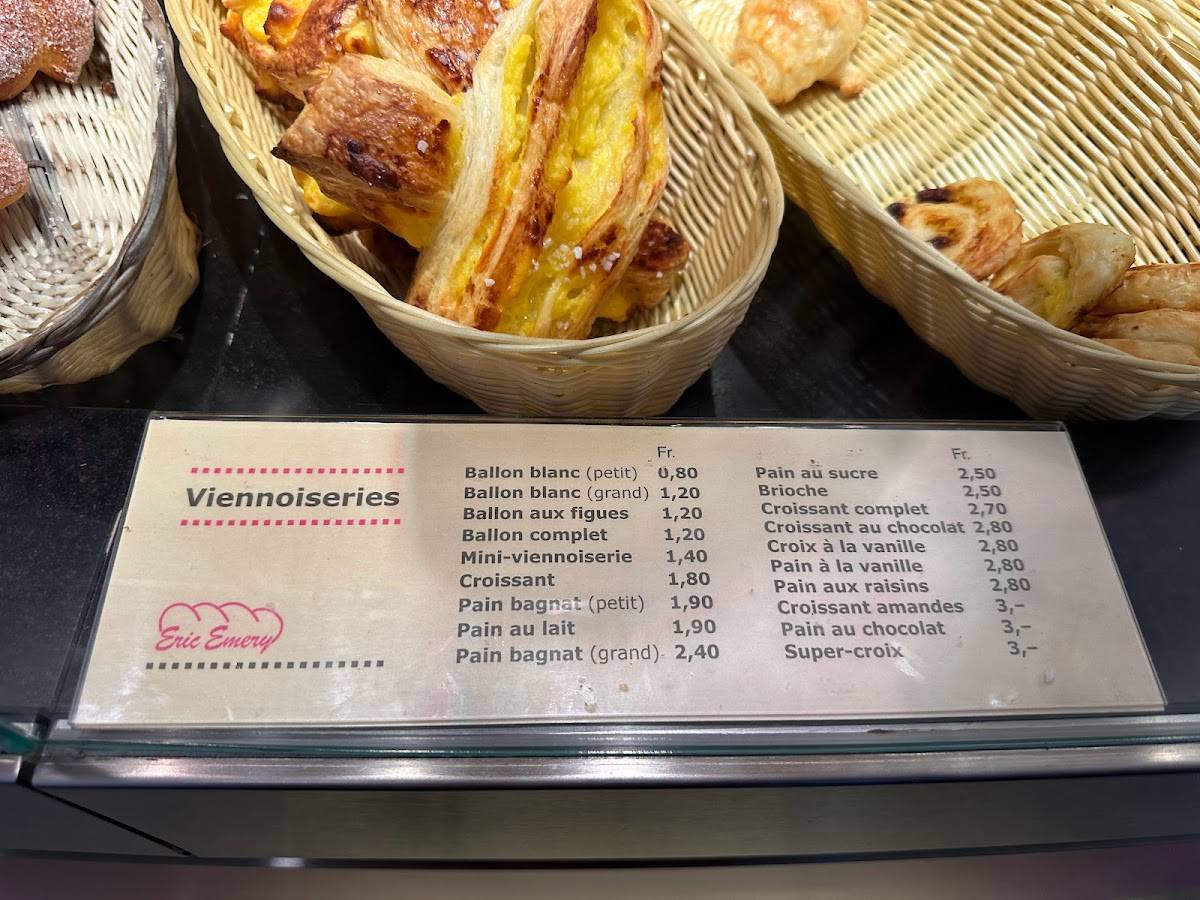 Menu de Boulangerie-pâtisserie Eric Emery