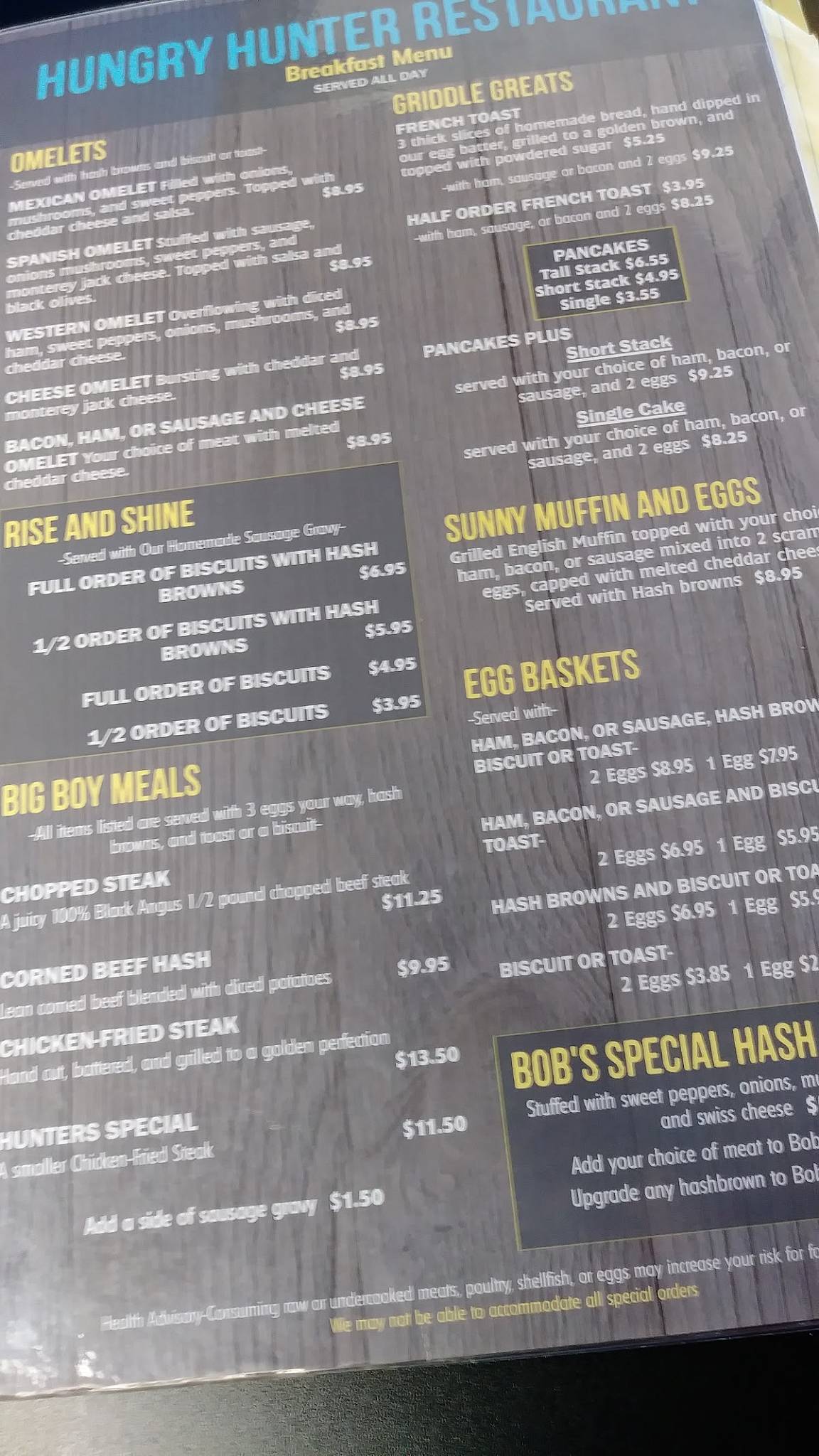 Menu at Hungry Hunter Restaurant, Branson, Historic Hwy 165