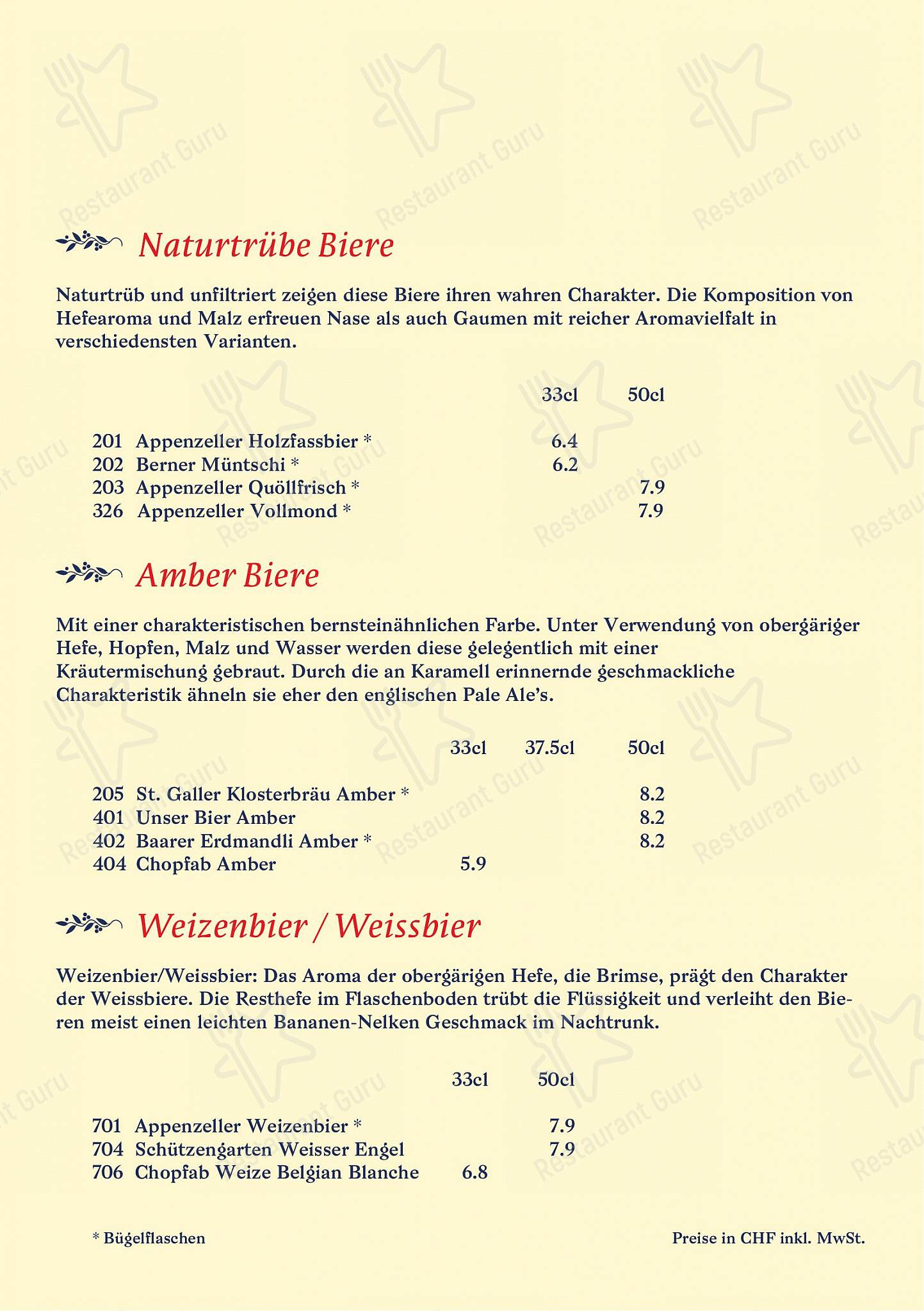 Brasserie Federal in Zurigo - Wine Menu