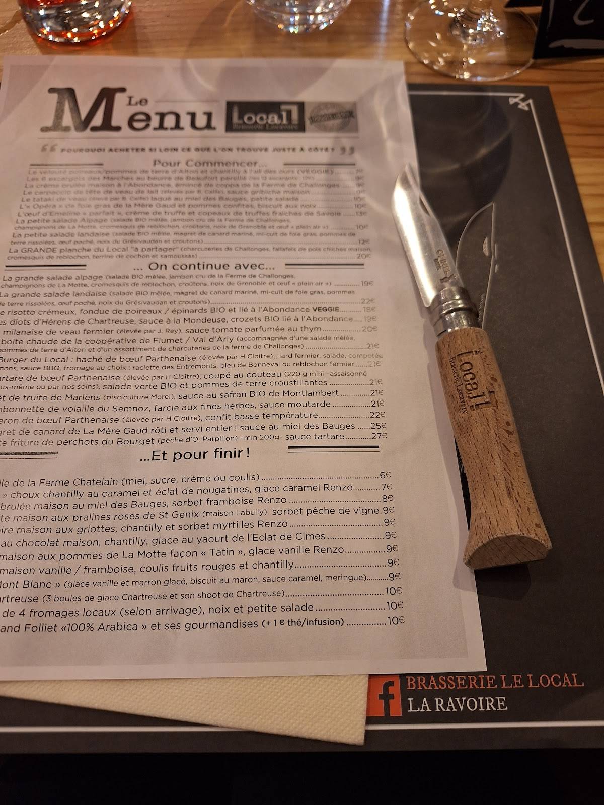 Menu de Brasserie Le Local
