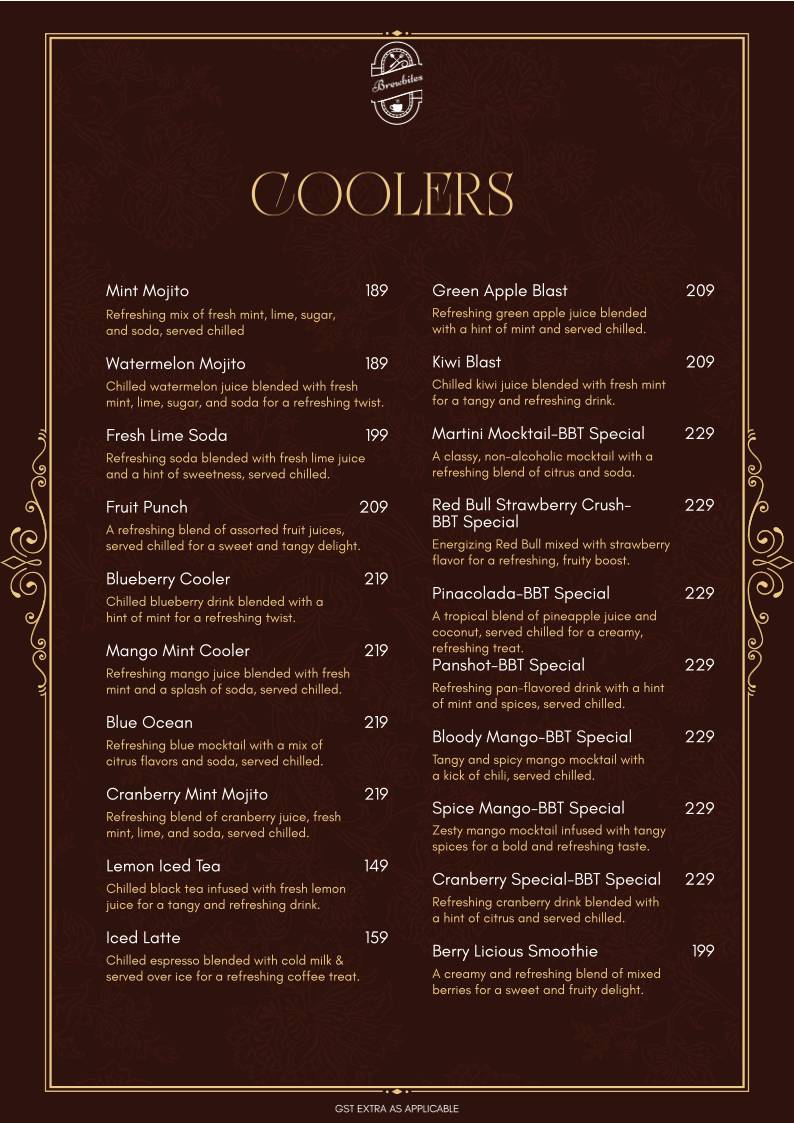 Brewbites café & Restaurant menu