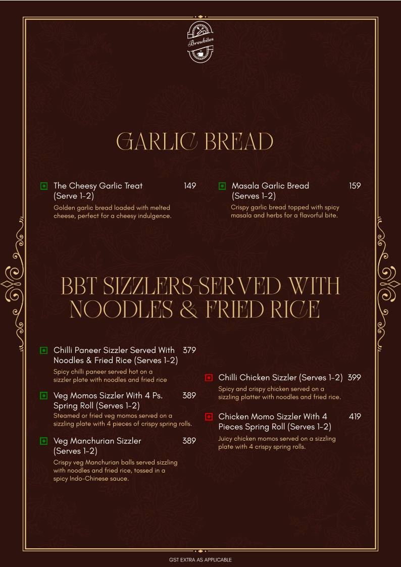 Brewbites café & Restaurant menu