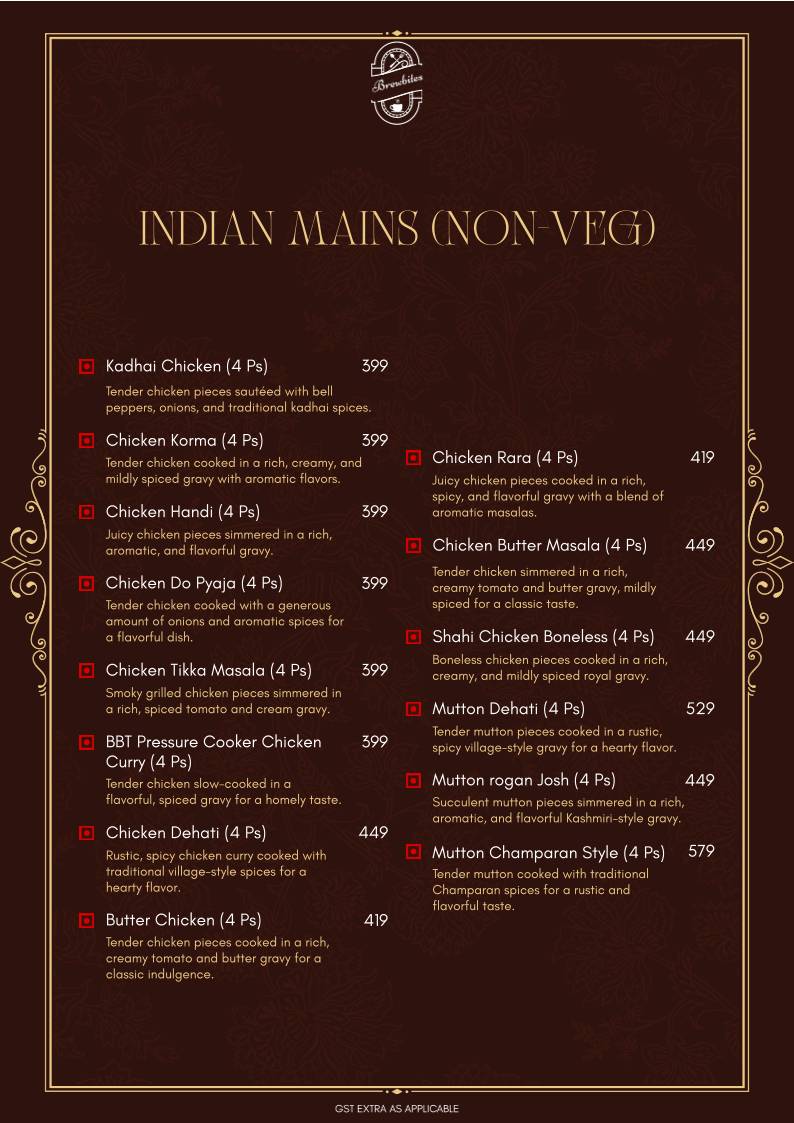 Brewbites café & Restaurant menu