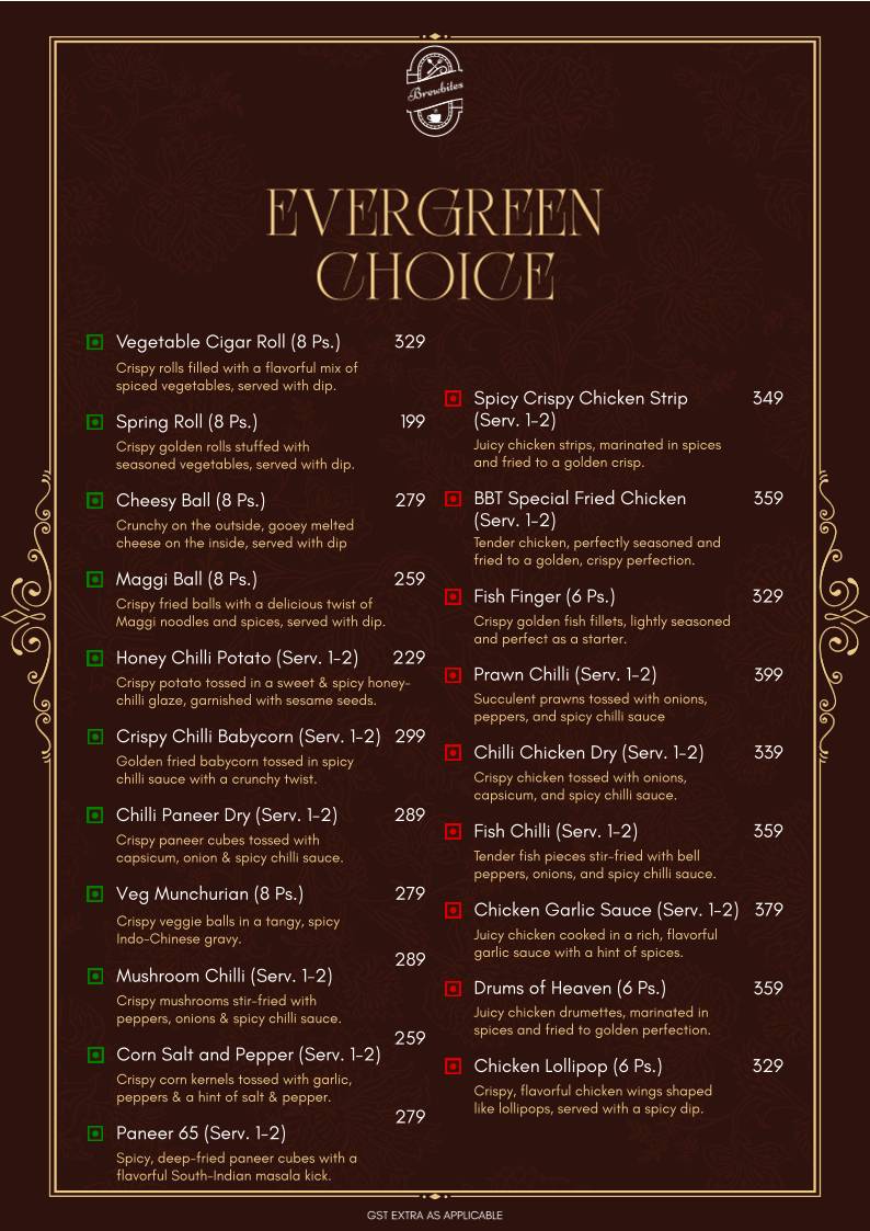 Brewbites café & Restaurant menu
