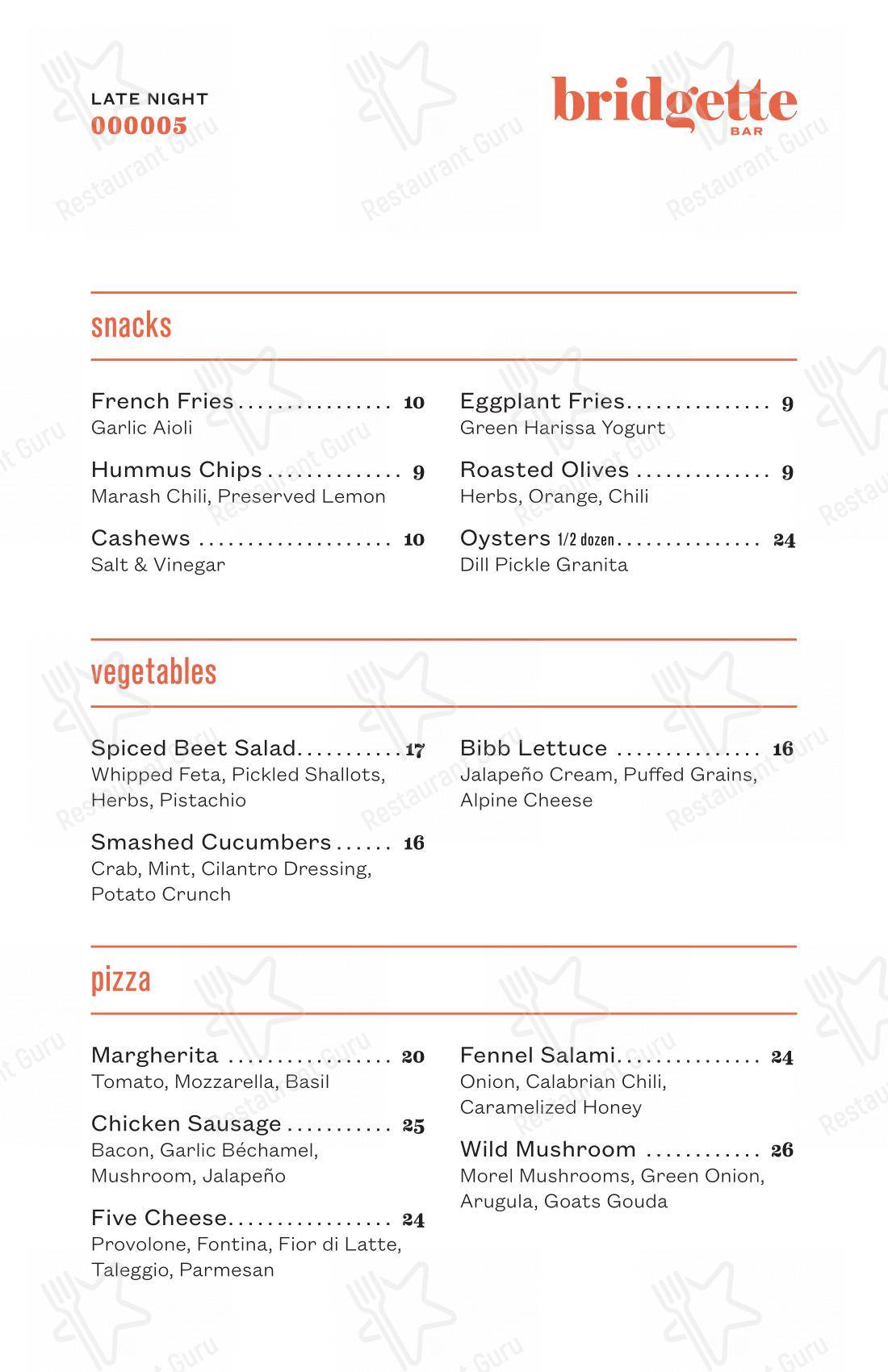 Menu pour Bridgette Bar - Крафт меню