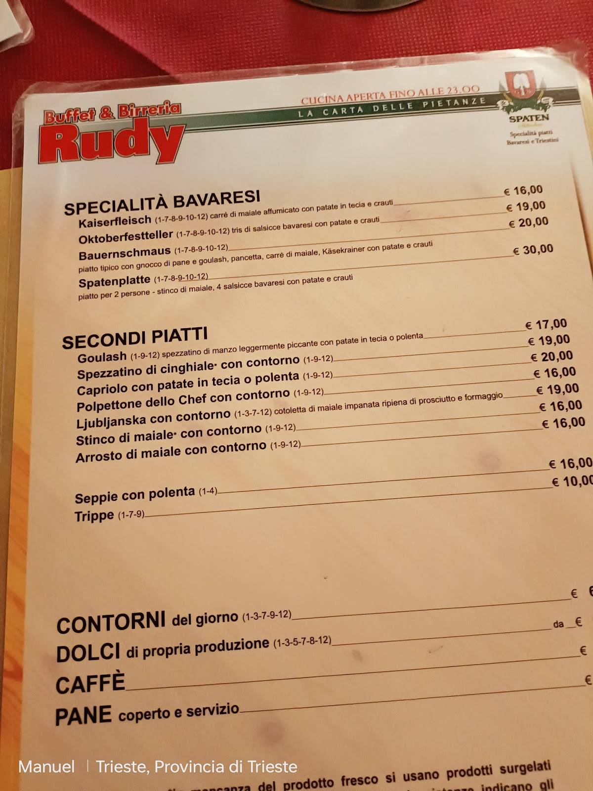 Menu di Buffet Birreria da Rudy 