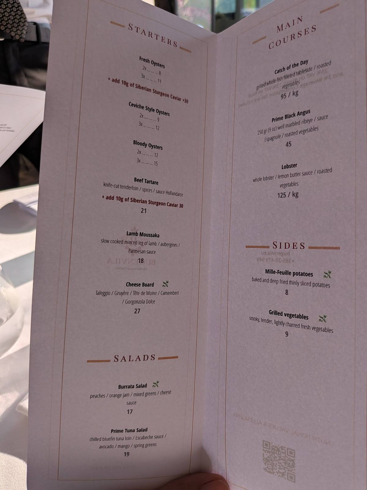 Menu di Bugenvila in Cavtat 