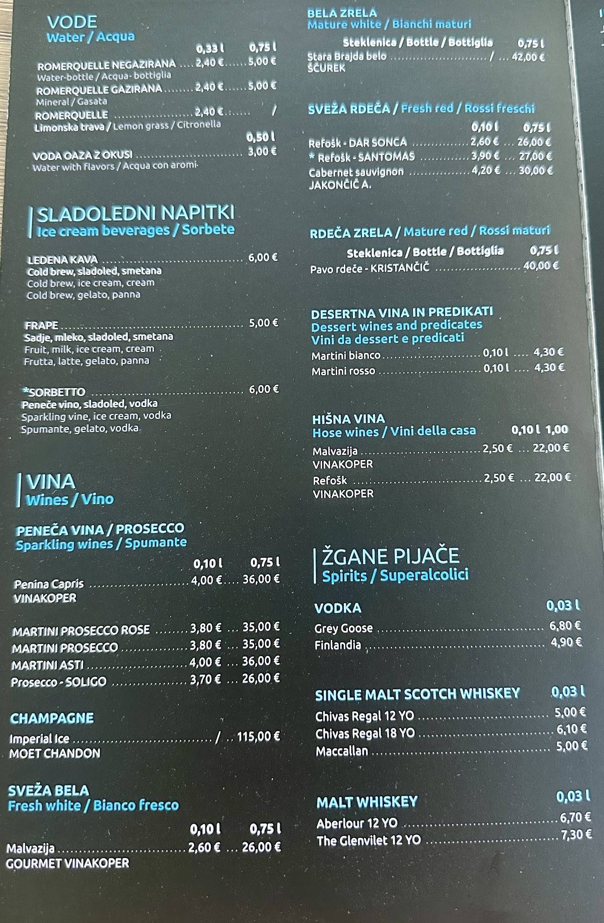 Menu di Bungalow Portorož 