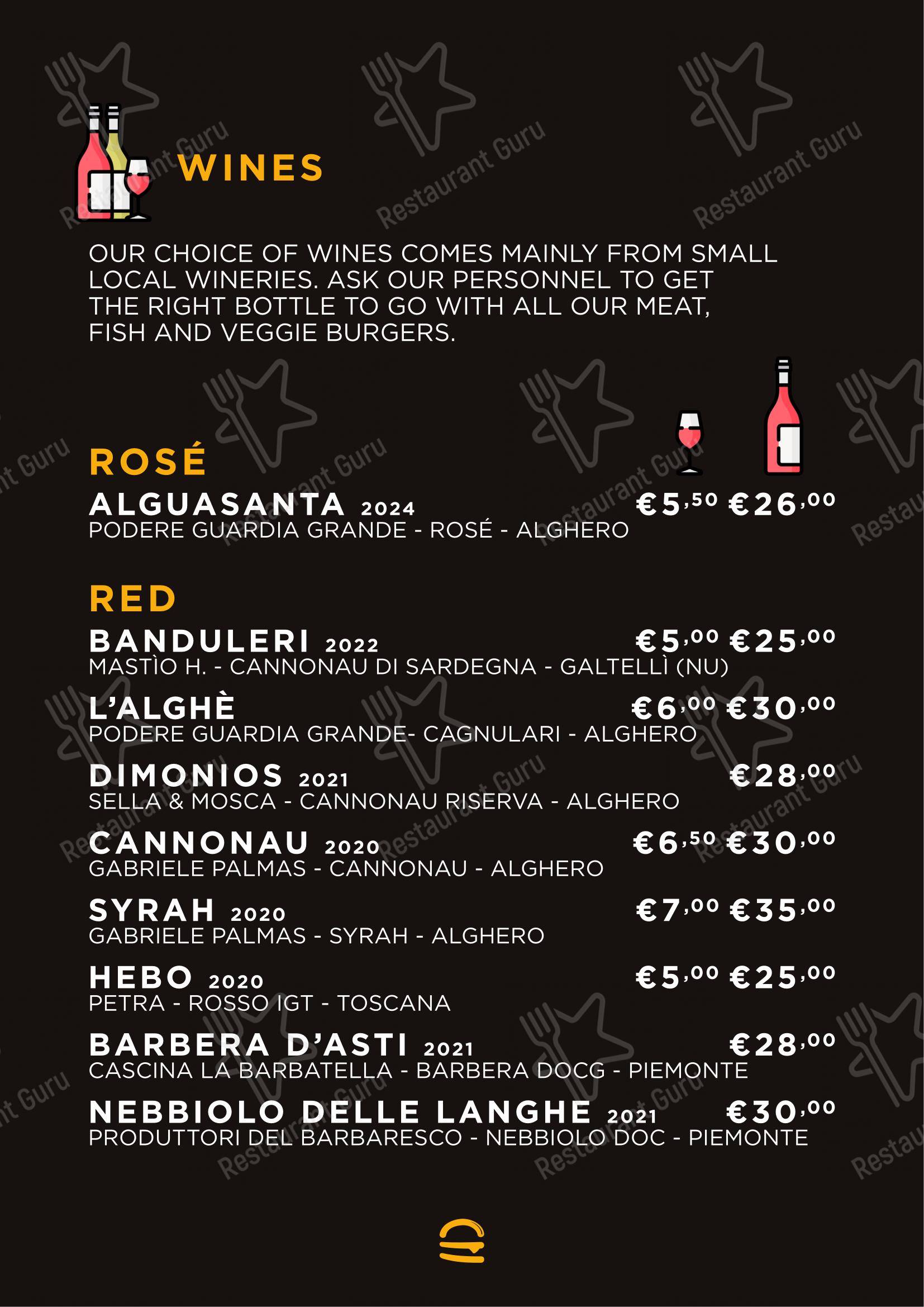 Buns Homemade Burger in Alghero - Menu bar