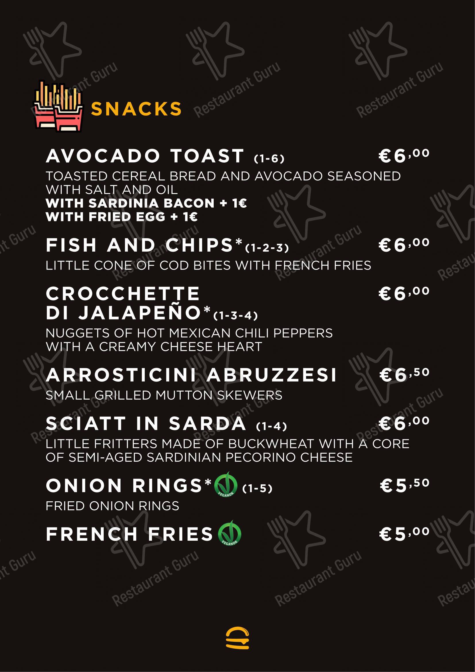Menu bar per Buns Homemade Burger ristorante