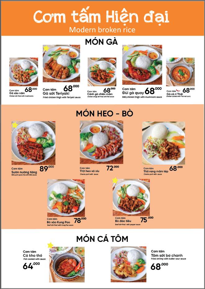 Menu at Cơm Tấm Tường Hân restaurant, Hanoi, 70 P. Dịch Vọng Hậu