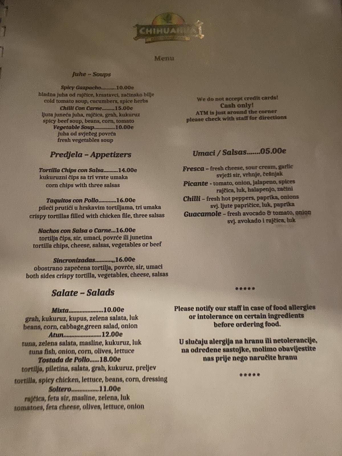 Menu di CHIHUAHUA Cantina Mexicana 