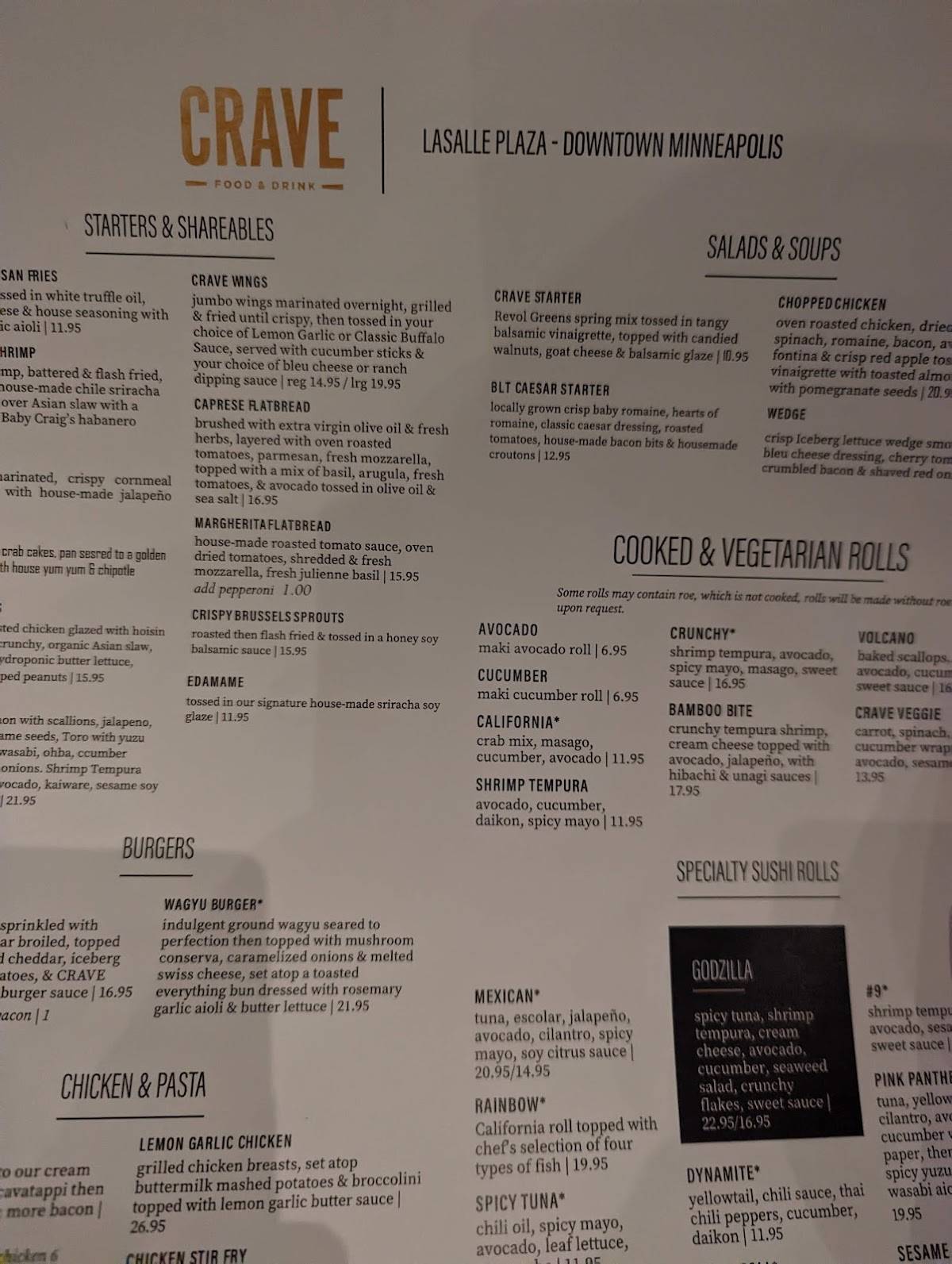 Menu At Crave American Kitchen And Sushi Bar Lasalle Plaza Minneapolis Minneapolis 825