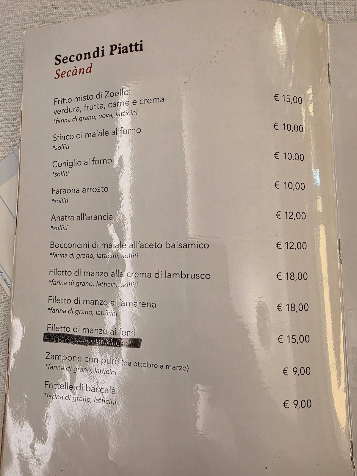 Menu di Ristorante Zoello