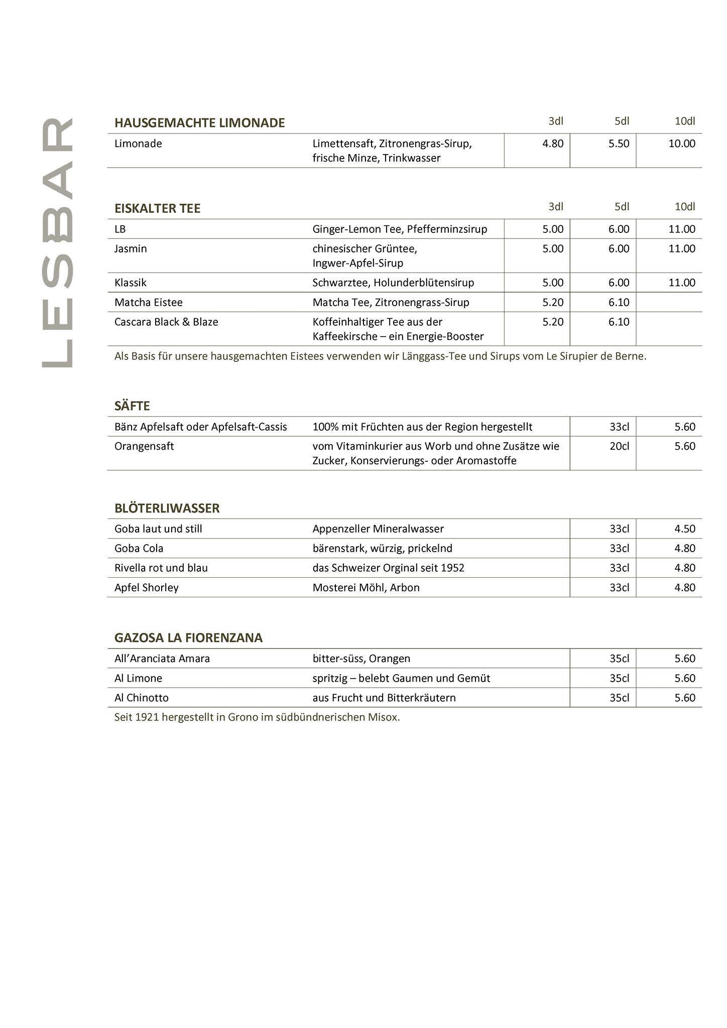 Menu di Café Lounge Lesbar 