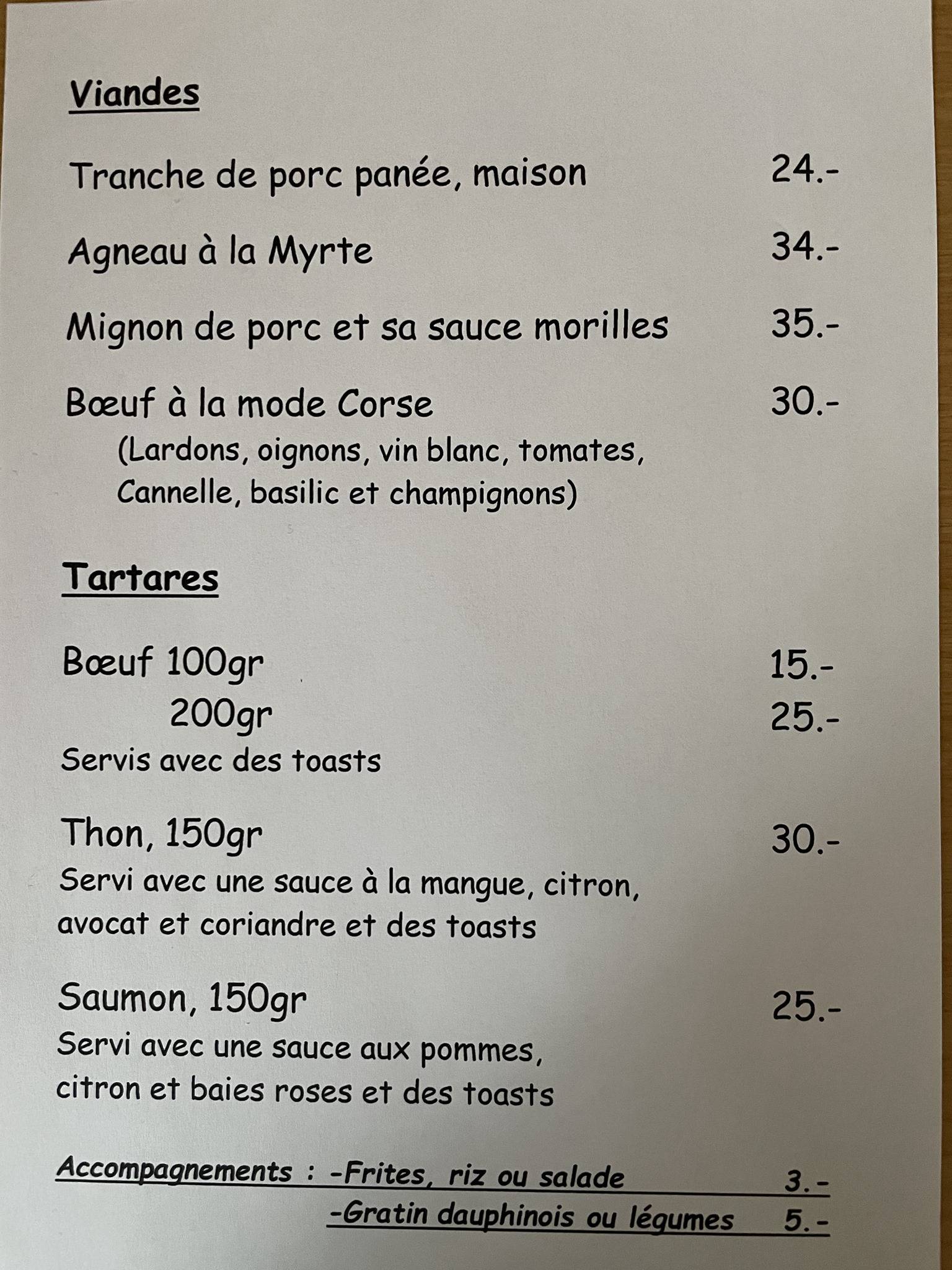 Menu di Café restaurant L'Union à La Joux 