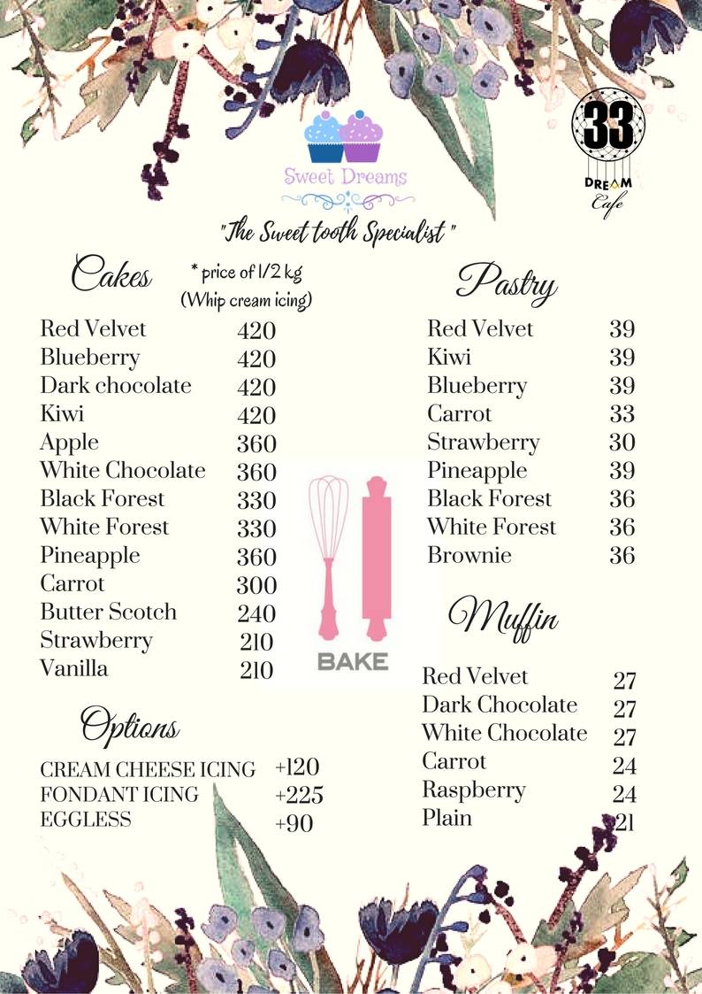 33Dream Café menu