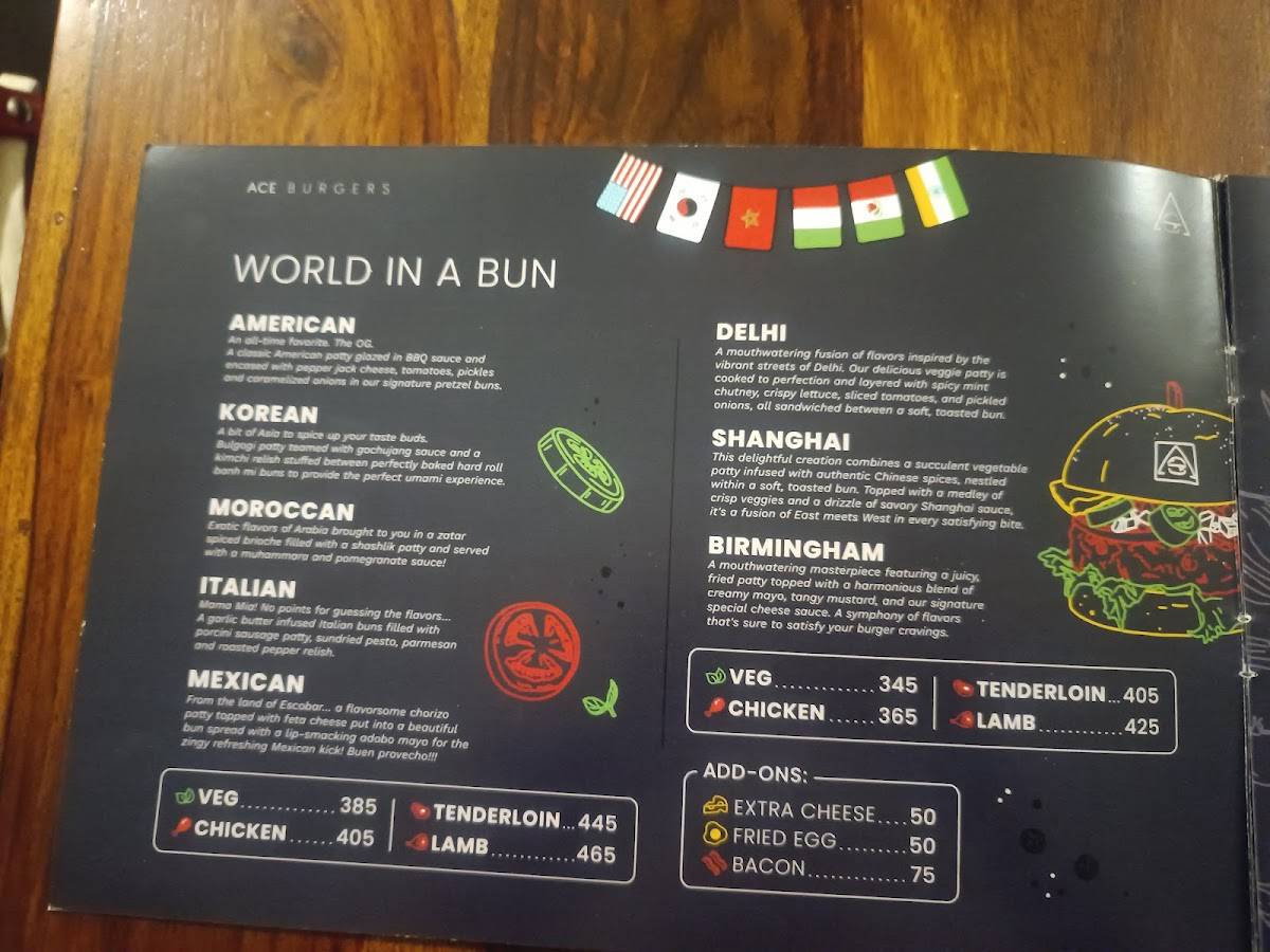 Ace Burgers menu