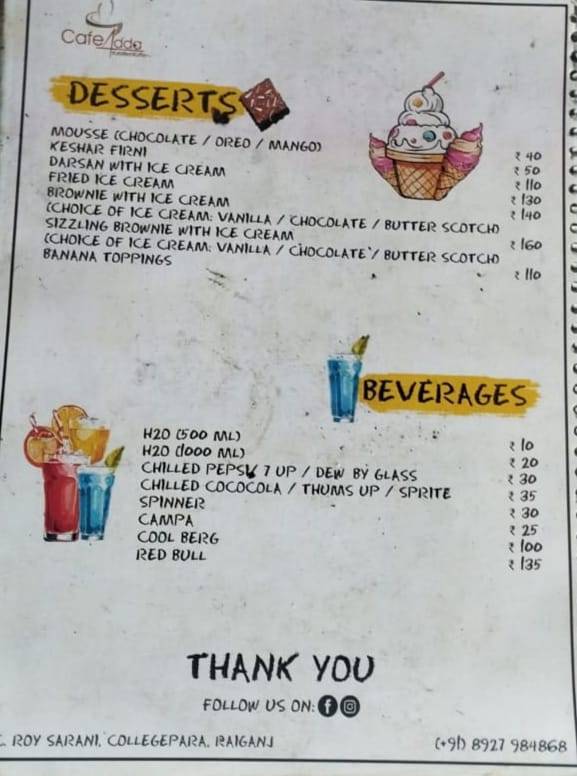 Càfè Addà. menu