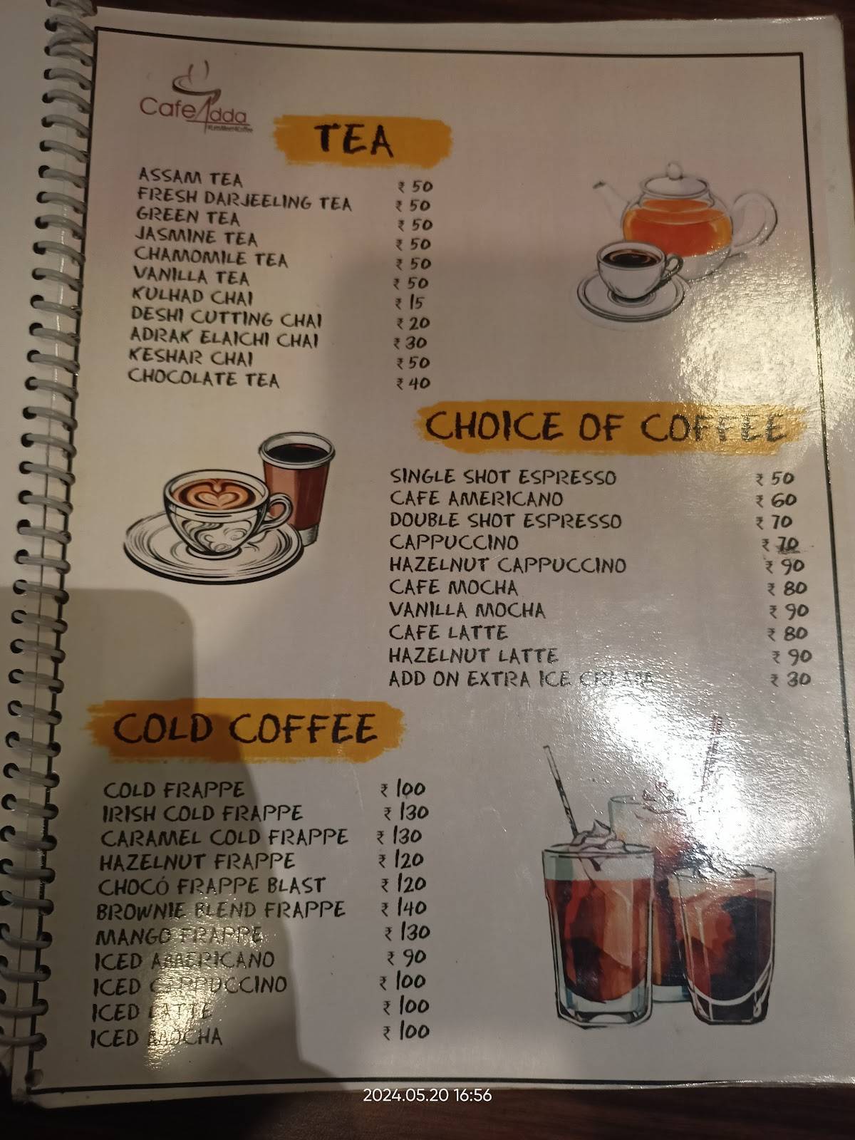 Càfè Addà. menu