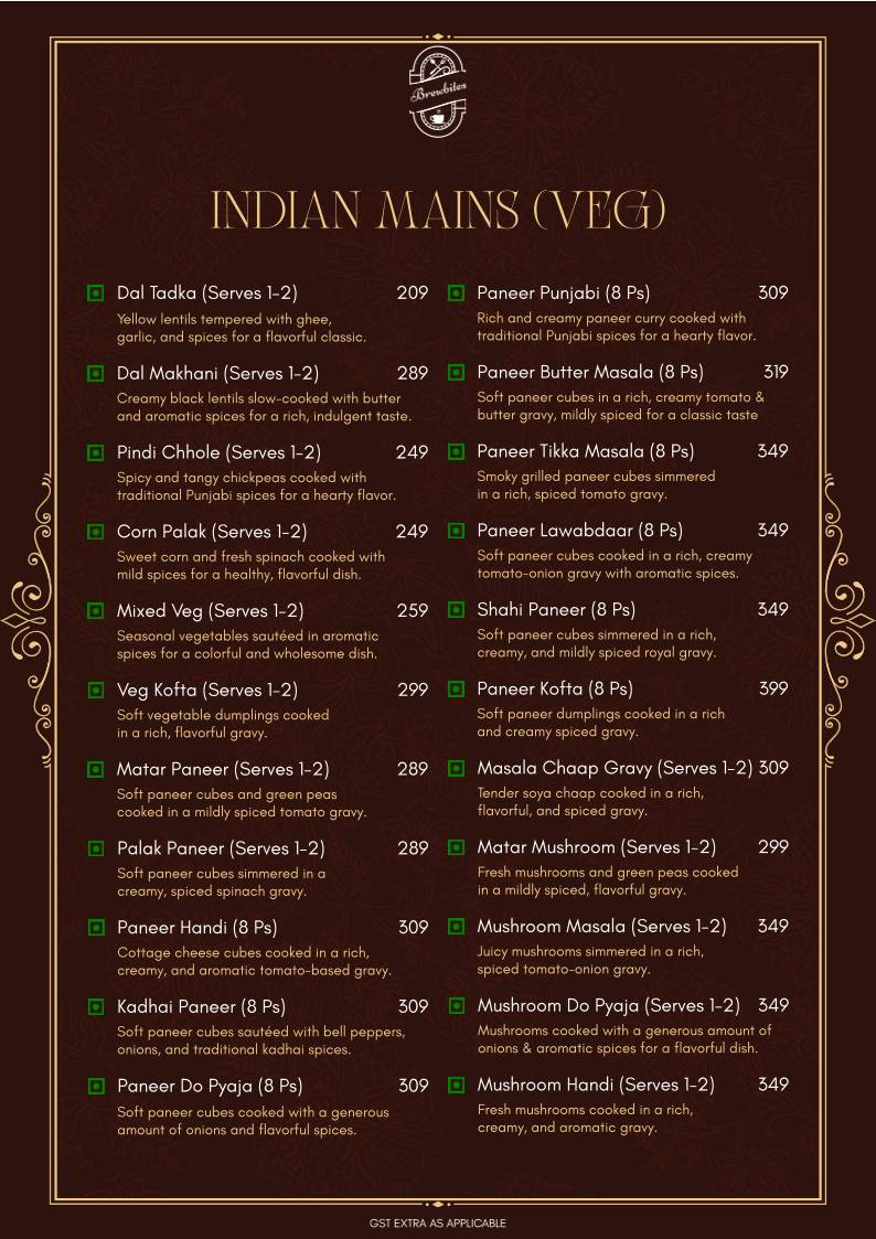 Brewbites café & Restaurant menu