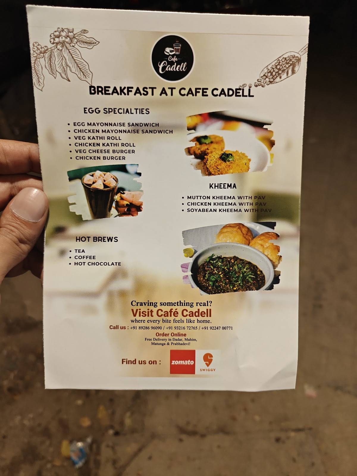 Cafe Cadell menu