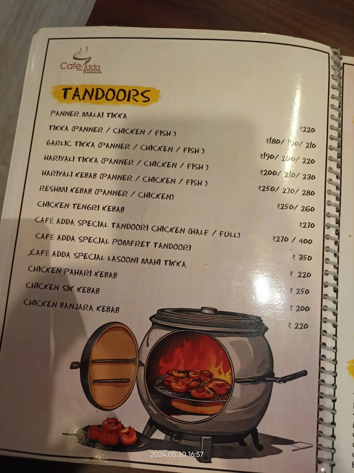 Càfè Addà. menu