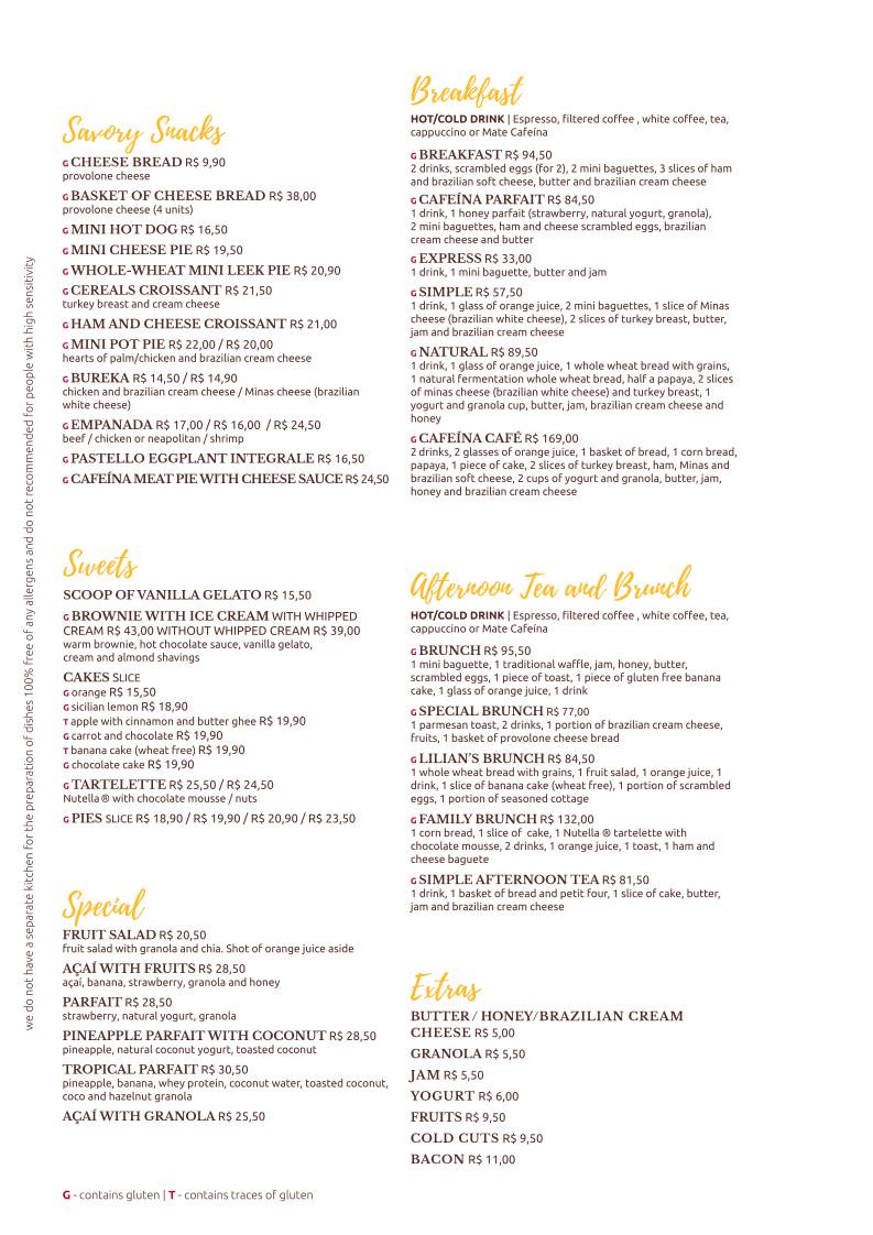 Cafeina Barata Ribeiro cardápio