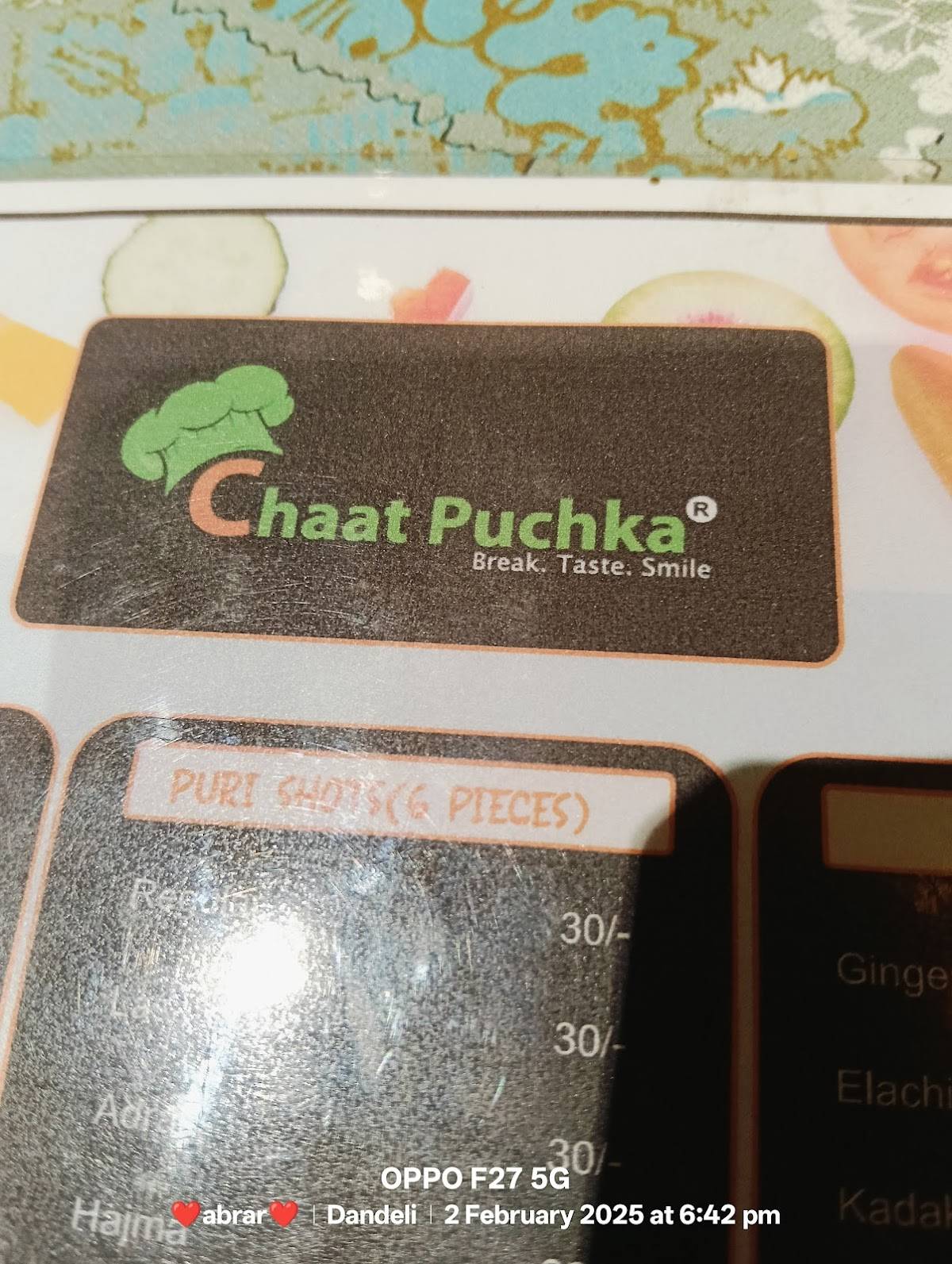Cafe - Chaat Puchka menu