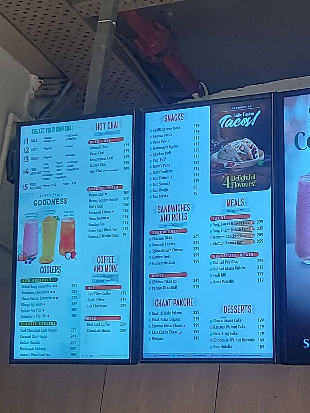 Chaayos Cafe at Epicuria Mall menu