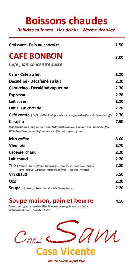 Menu de Chez Sam
