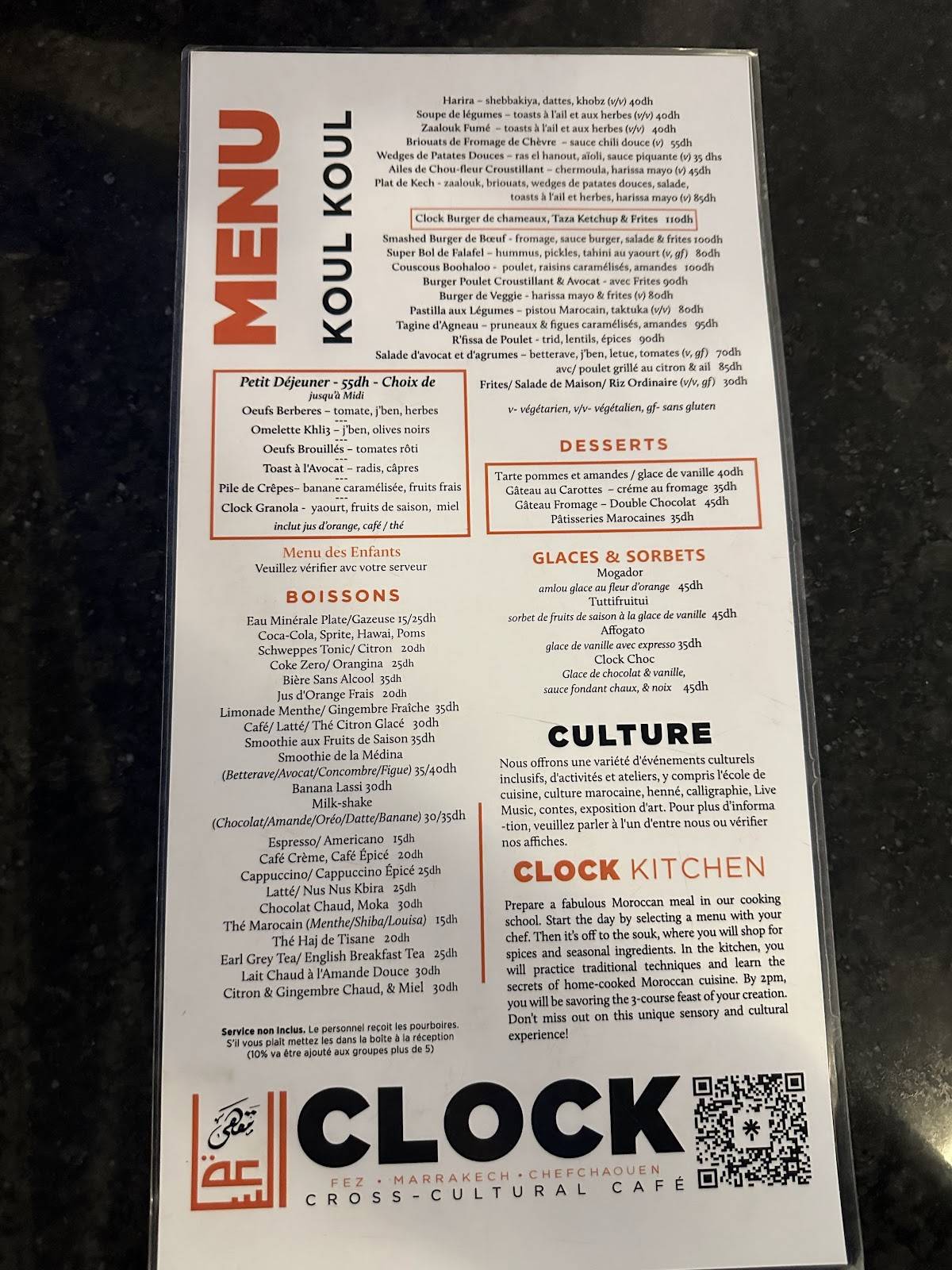 Menu de Cafe Clock