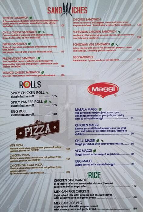Cafe Down The Alley menu