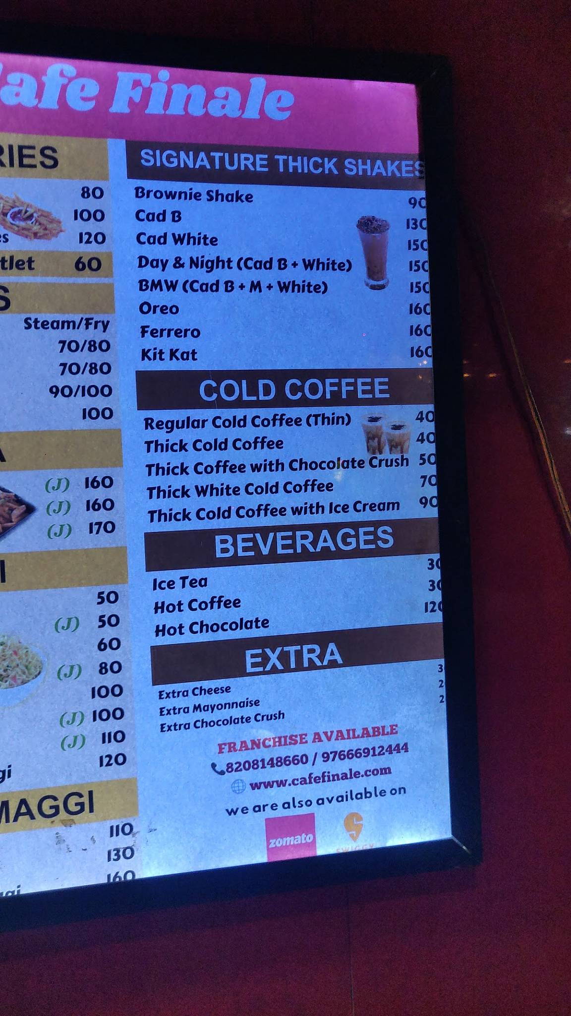 Cafe Finale menu