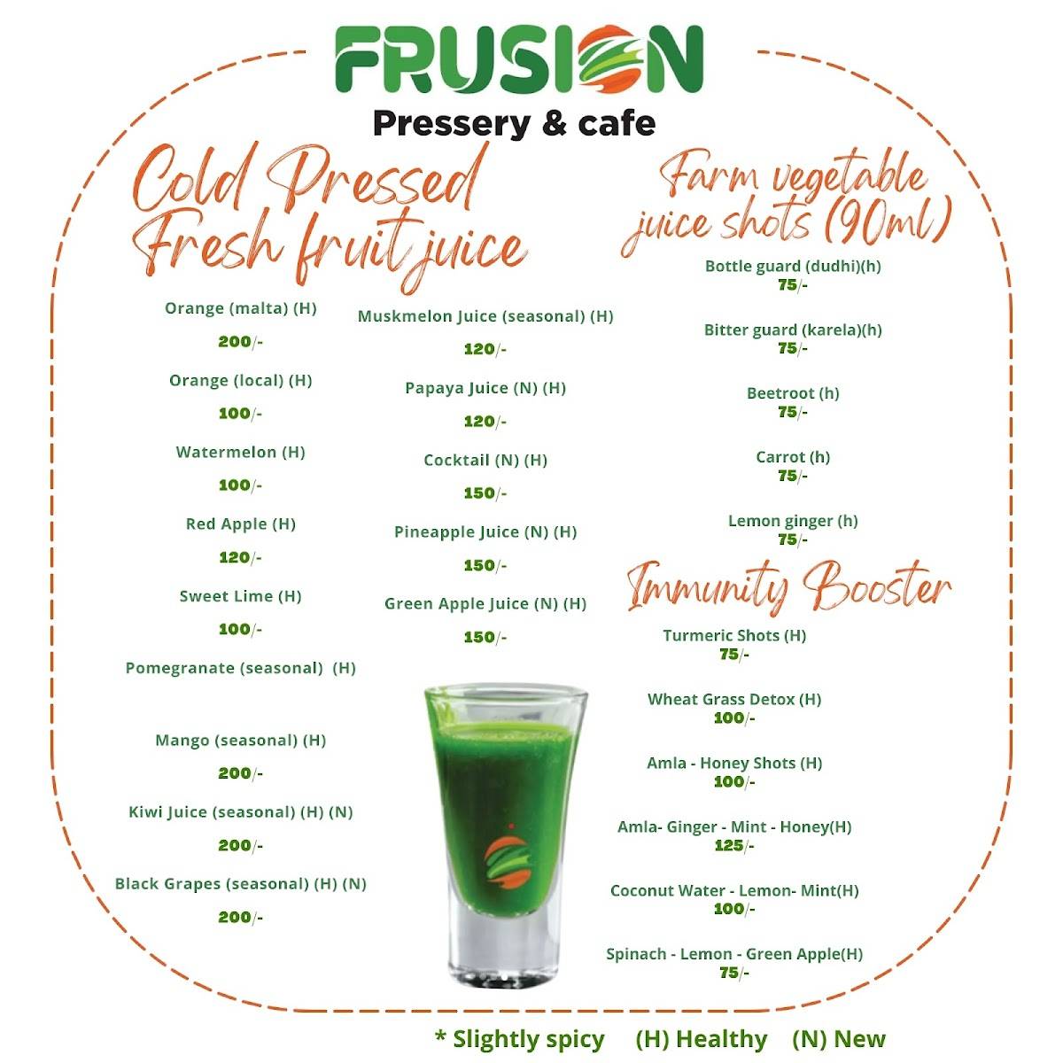 Frusion - Pressery & Cafe menu